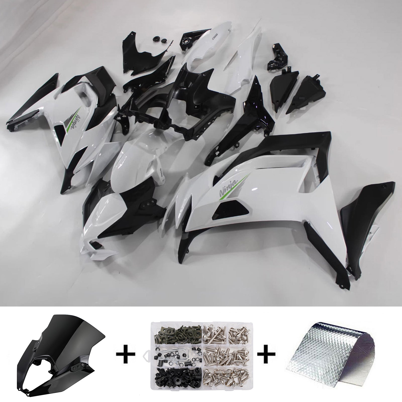 Amotopart 2020-2025 Kawasaki ER6F/Ninja650 White Green Fairing Kit