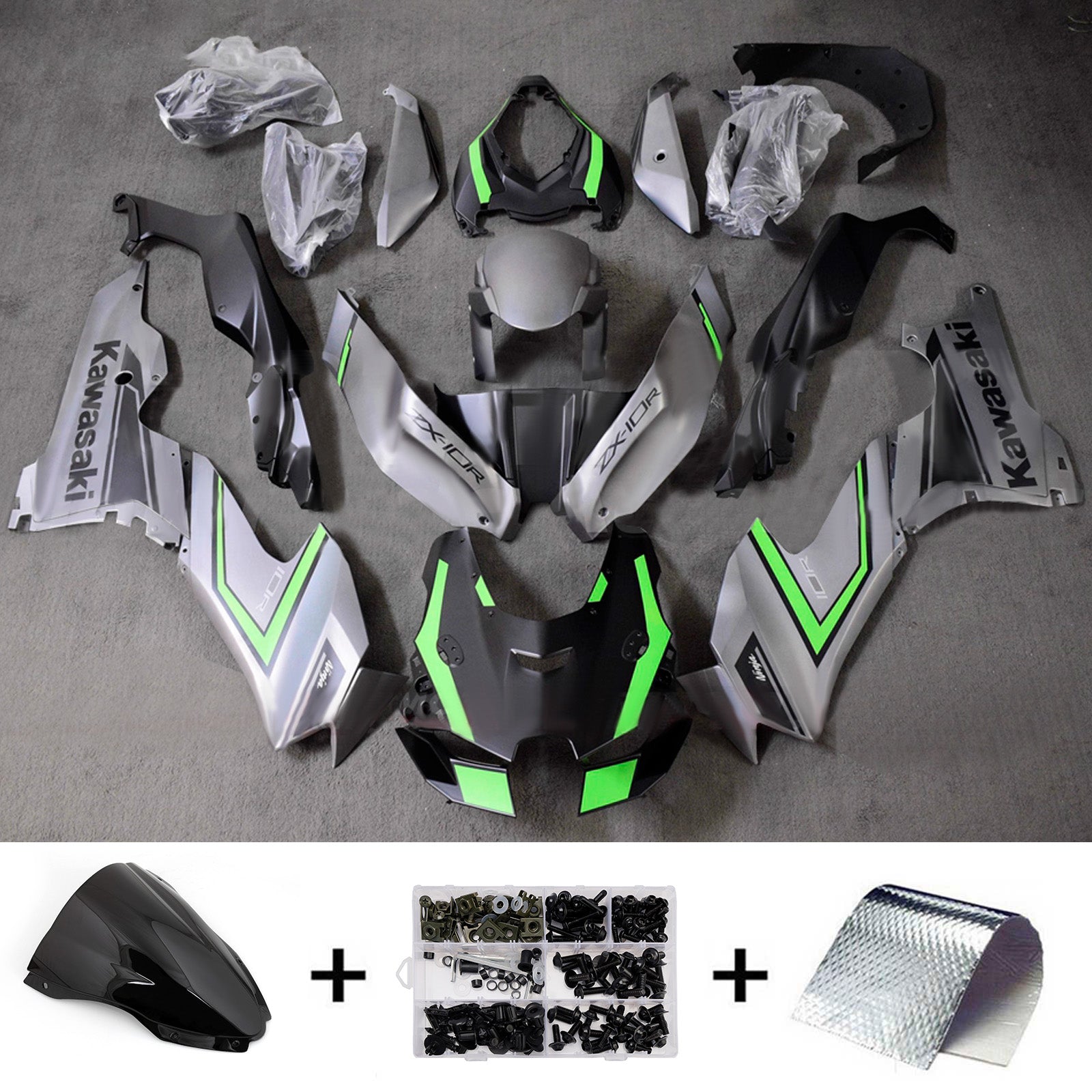 Amotopart 2021-2025 Kawasaki ZX-10R/ZX-10RR Grey Black Green Fairing Kit