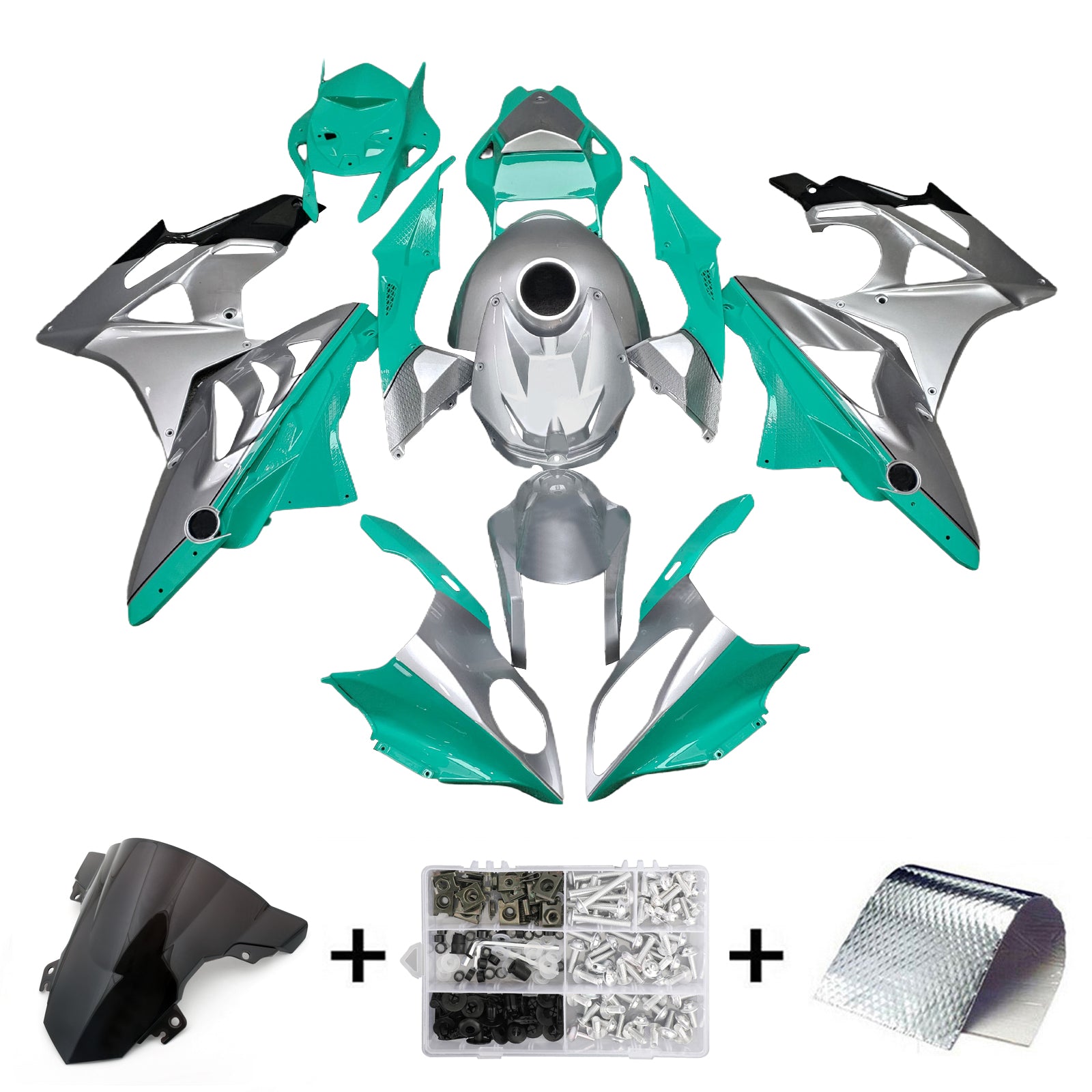 Amotopart 2017-2018 BMW S1000RR Kit de carénage en argent vert brillant
