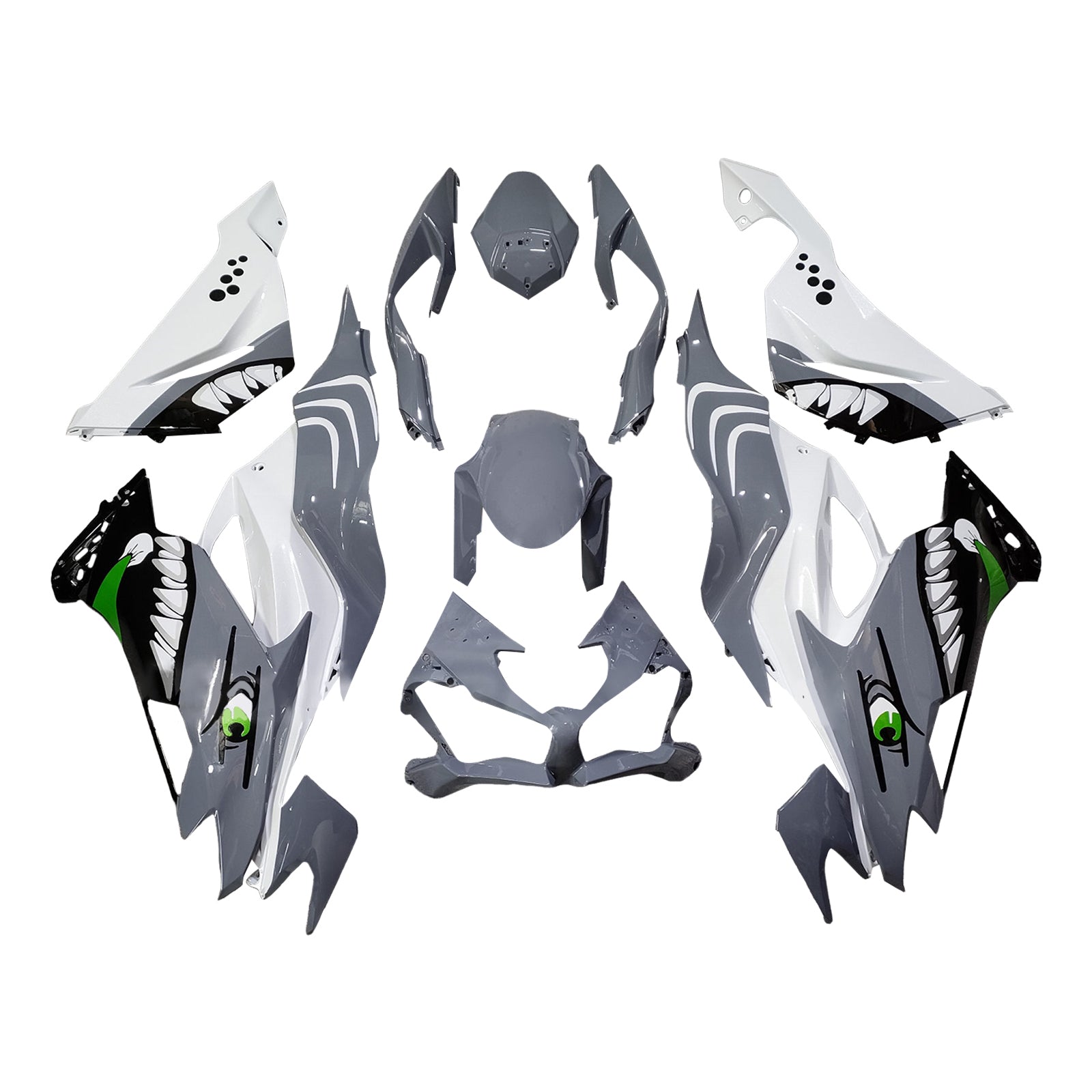 Amotopart 2019-2023 Kawasaki ZX6R Gray White Fairing Kit