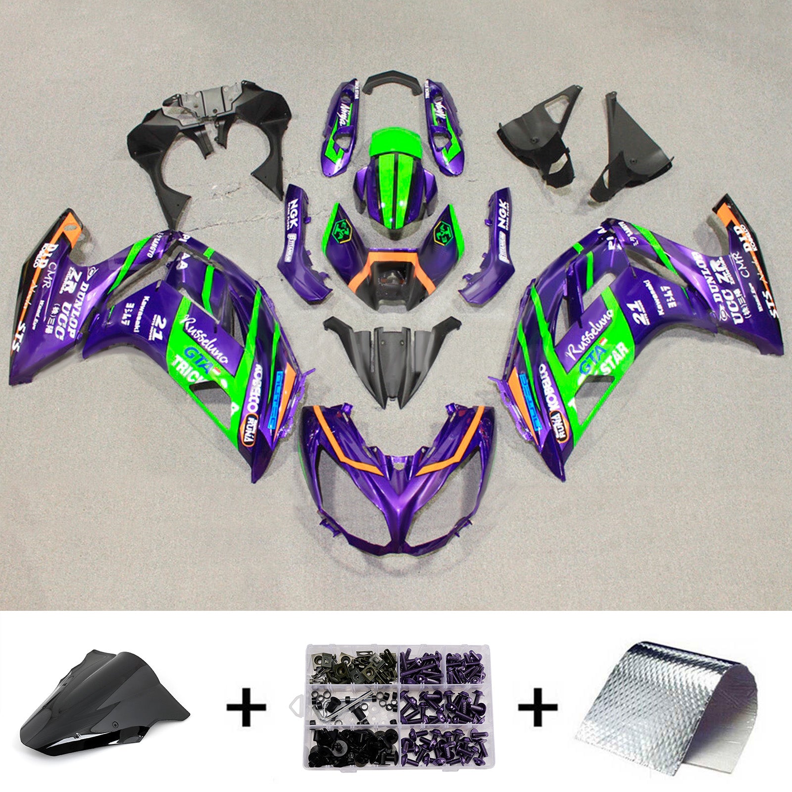 Amotopart 2012-2016 Kawasaki ER6F/Ninja650 Purple Green Orange Fairing Kit