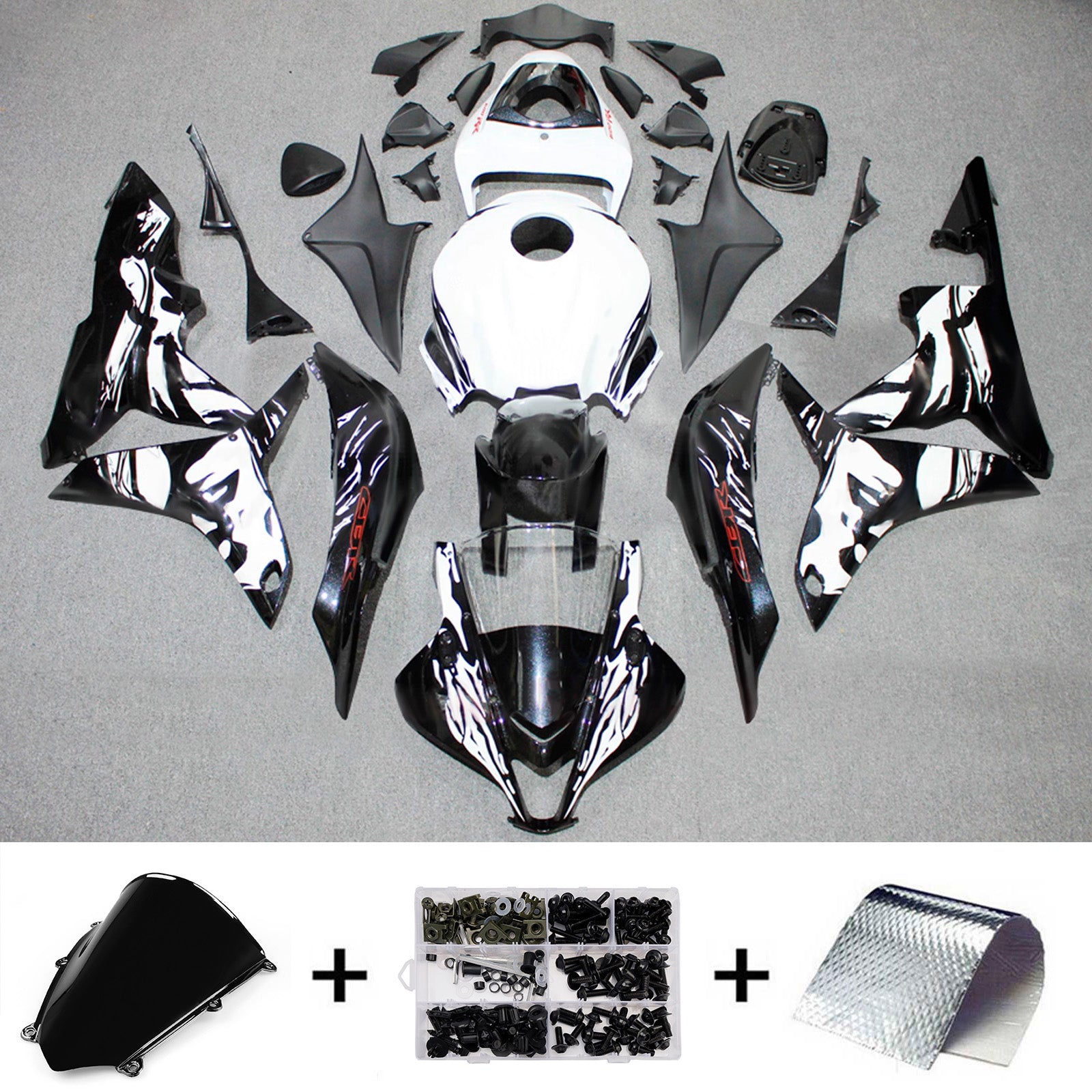 Amotopart 2007-2008 Honda CBR600RR Black White Fairing Kit