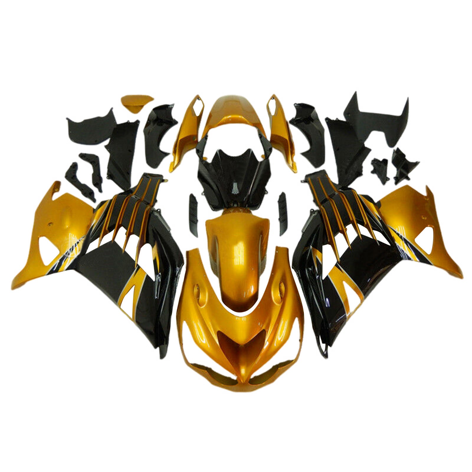 Amotopart 2012-2025 Kawasaki ZX14R ZZR1400 Glossy Black Yellow Gold Fairing Kit