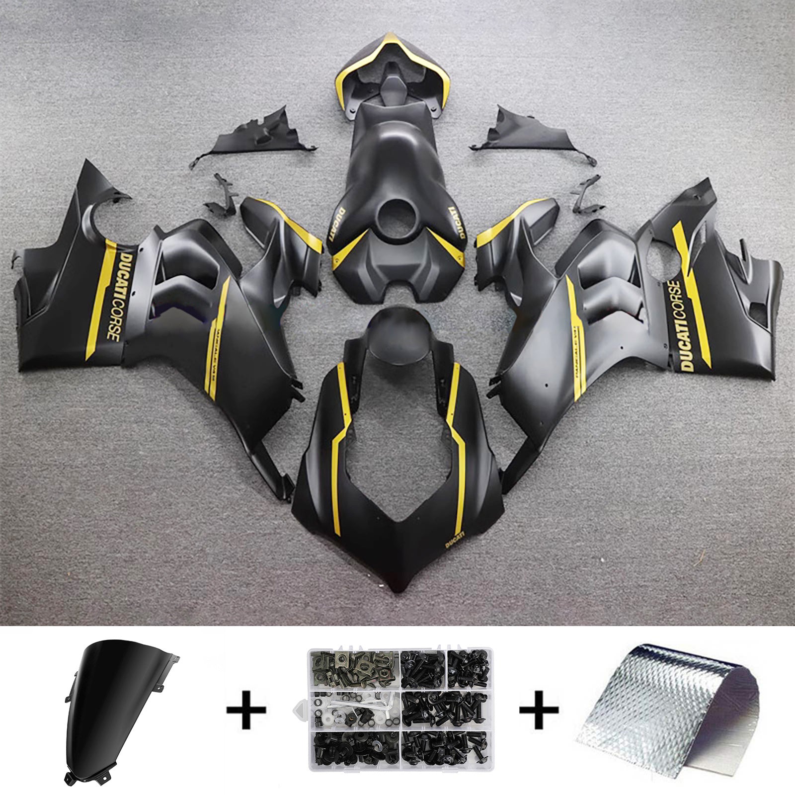 AMOTOPART DUCATI 20-21 V4 V4Sマットブラックイエローフェアリングキット