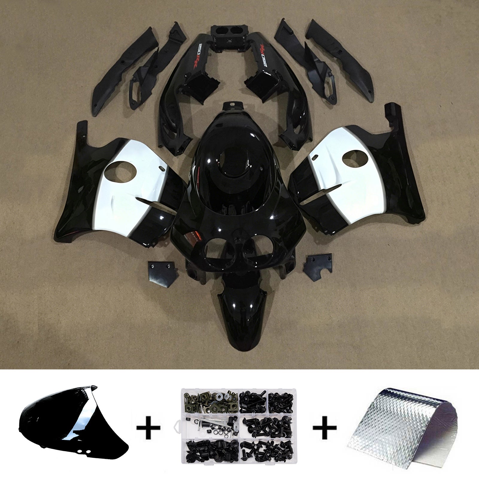 Amotopart 1990-1998 ホンダ CBR250RR MC22 ブラック/ホワイト フェアリングキット