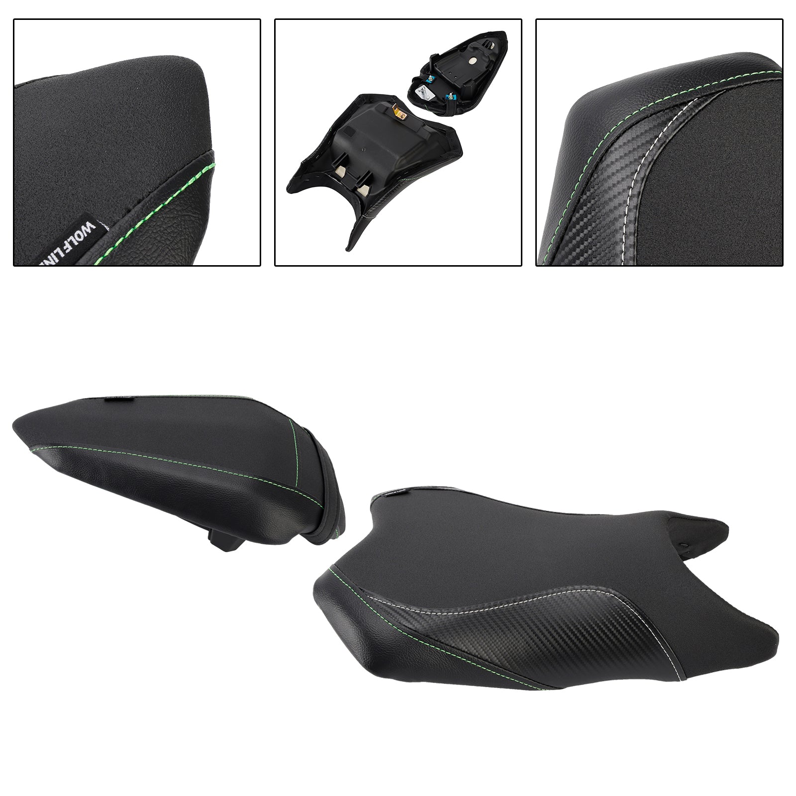 24-25 Kawasaki Ninja 500 Z500 Front&ROhr-Raider-Beifahrerkissen-Set Schwarz1