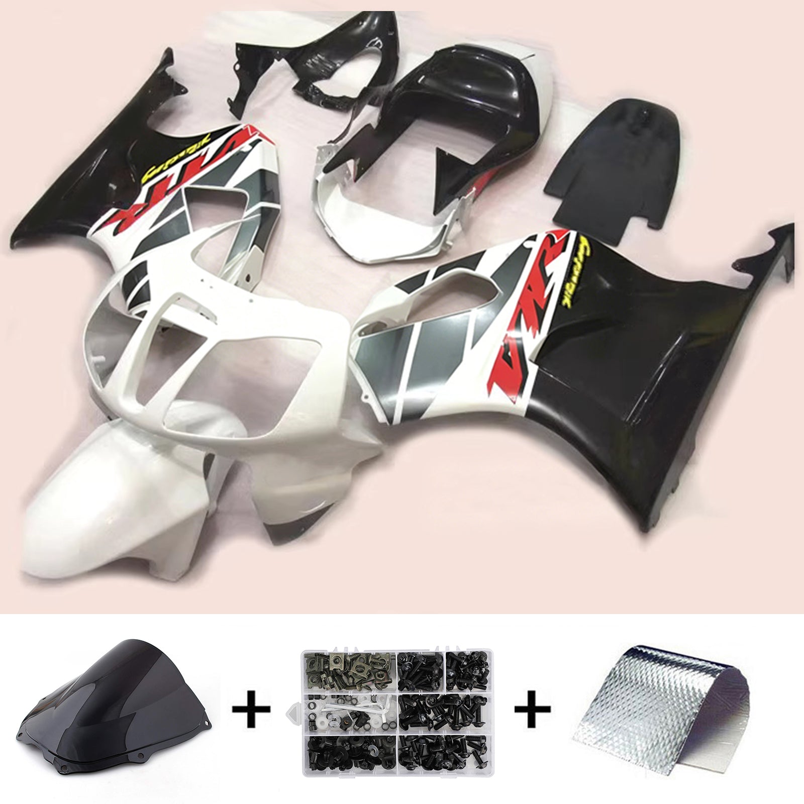 Amotopart 2000-2006 Honda VTR1000 RC51 White/Black Fairing Kit