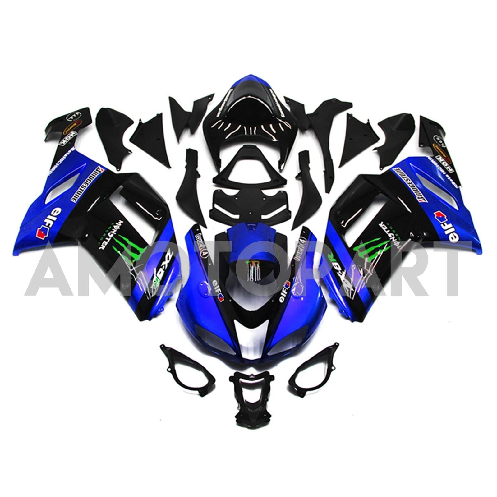 Amotopart 2007-2008 Kawasaki ZX6R 636 Kit carena nero e blu