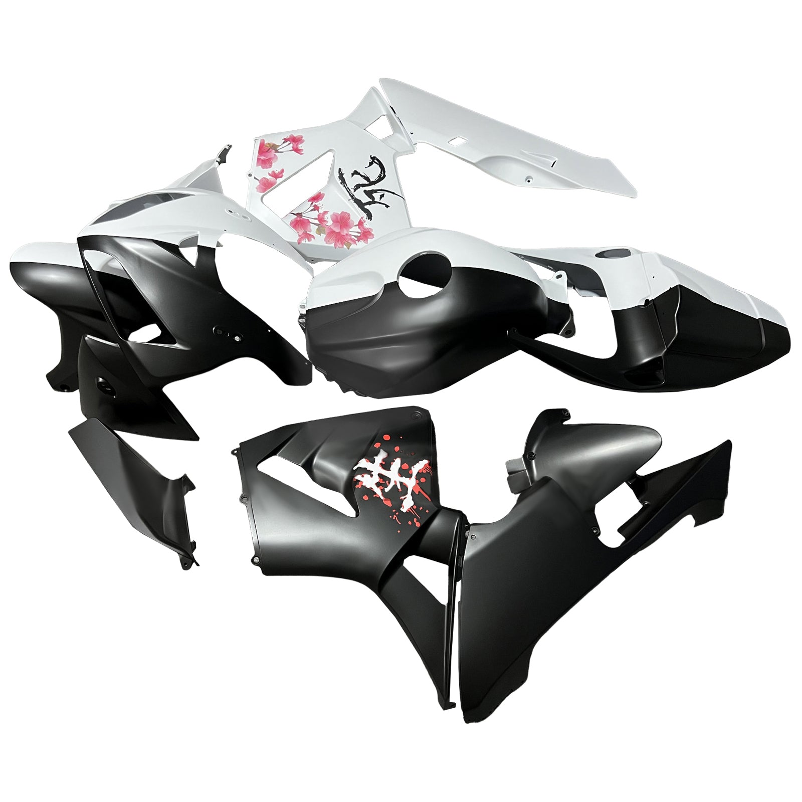 Amotopart 2005-2006 Honda CBR600RR Black White Cherry Blossom Fairing Kit