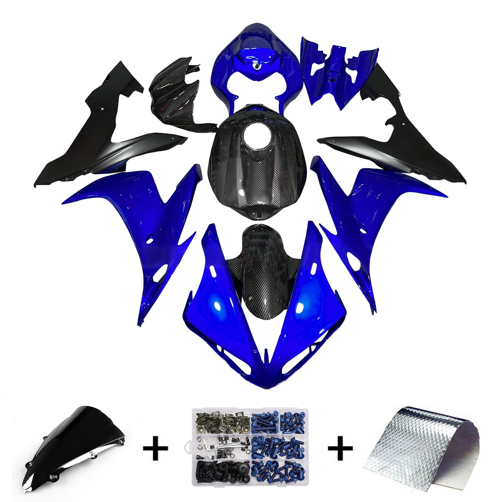 Amotopart 2004-2006 Yamaha YZF-R1 Carbon Fiber Pattern Blue Fairing Kit