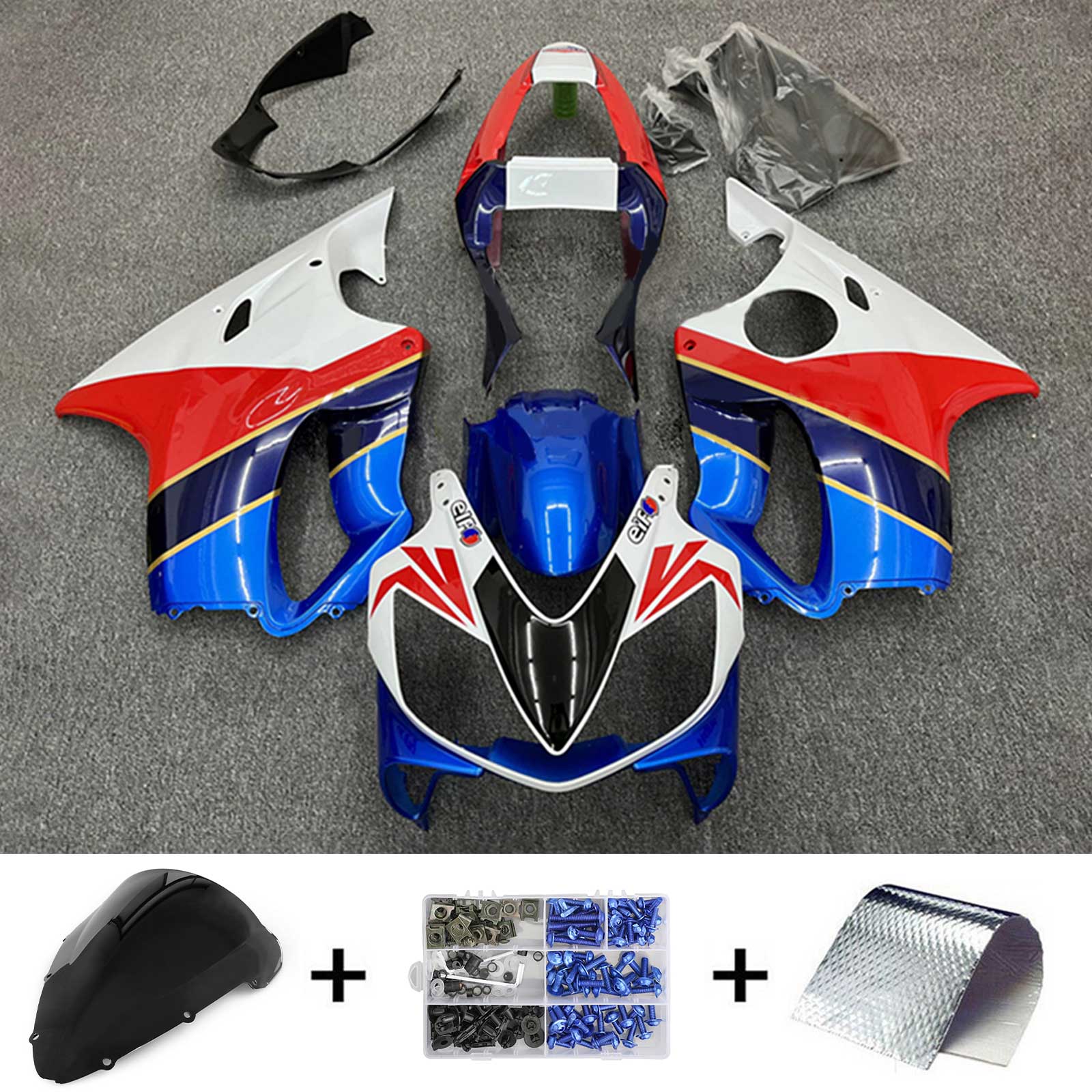 Amotopart 2001-2003 CBR600 F4i Honda Bleu&Kit de carénage rouge Style2
