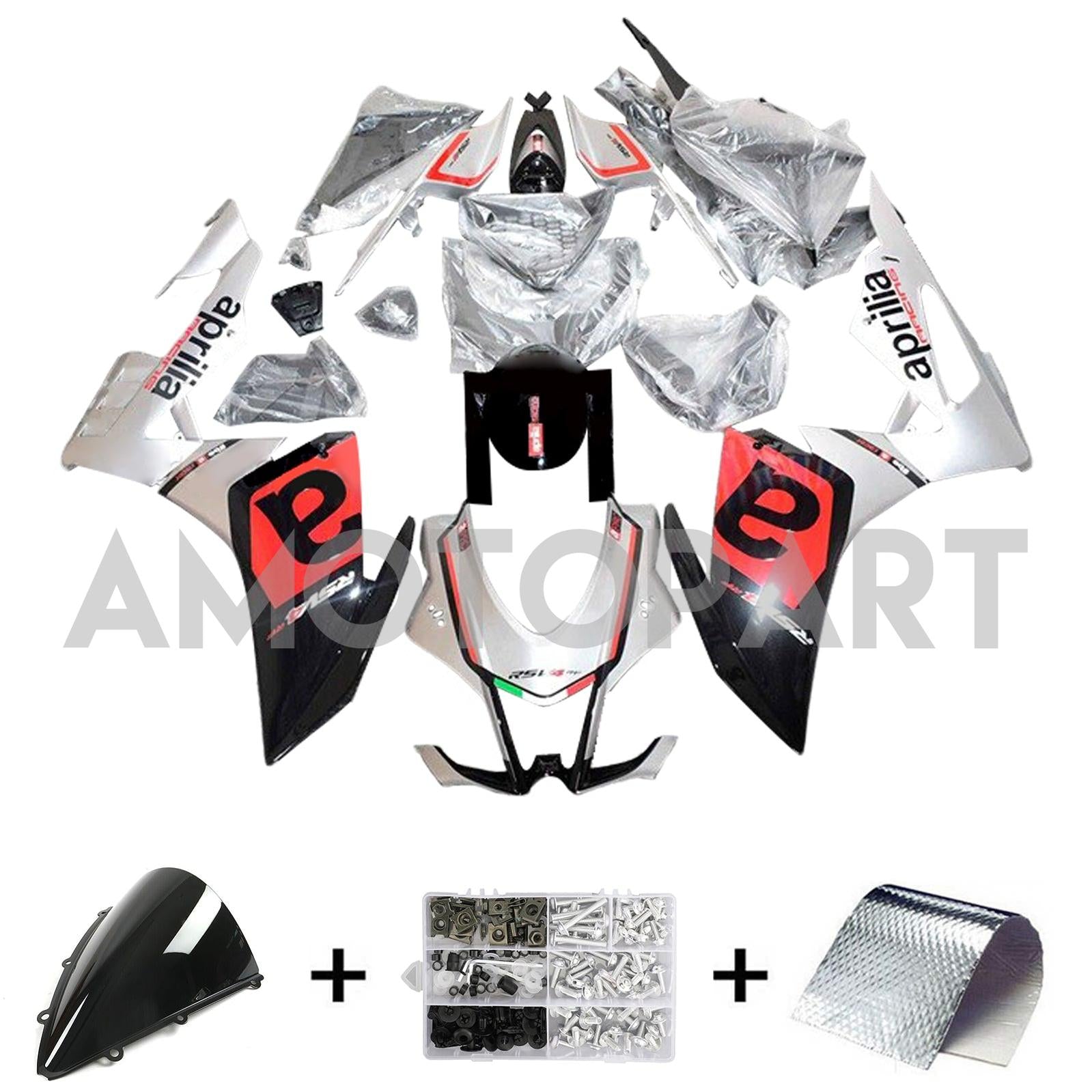 Amotopart Aprilia RSV4 1000 Rouge 2016-2020&Kit de carénage noir Style4