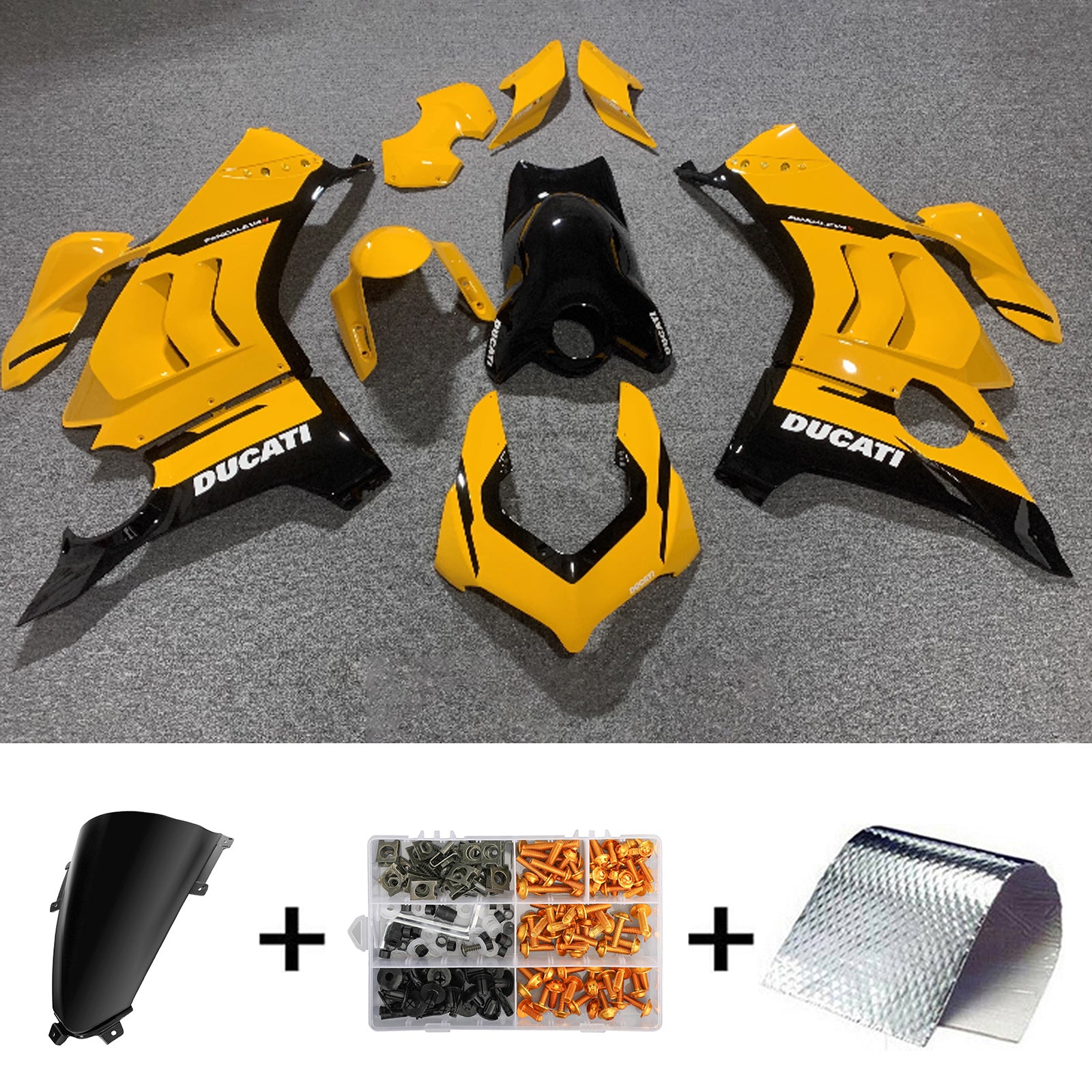 Amotopart Ducati 20-21 Panigale V4 V4S Black Yellow Fairing Kit