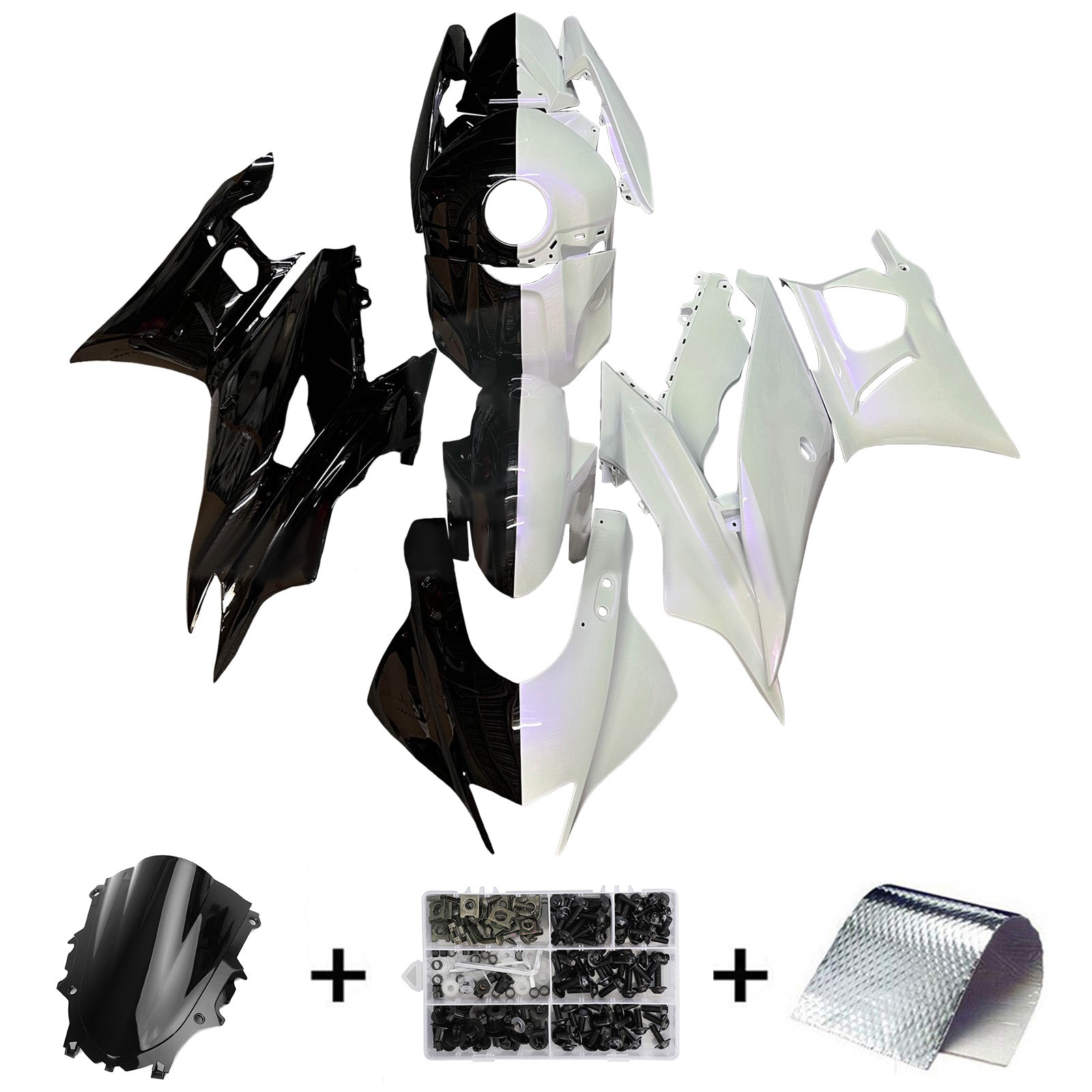 Amotopart 2019-2021 Yamaha YZF-R3 R25 White & Black Fairing Kit