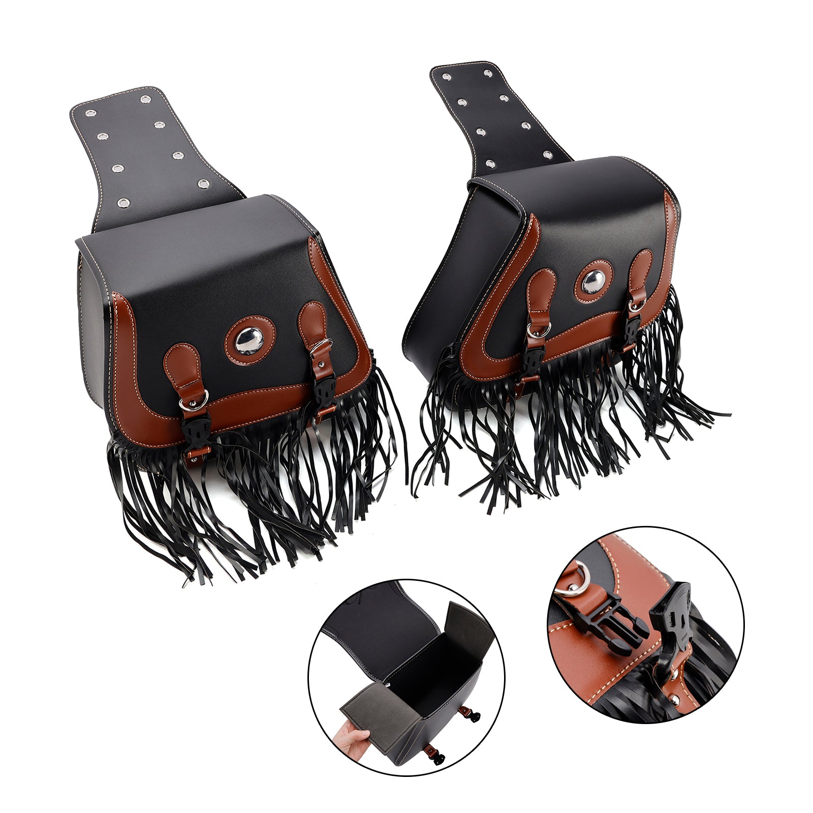 Universal Saddlebag Side Storage Tail Bag Pu Luggage Black 26L For Motorcycle