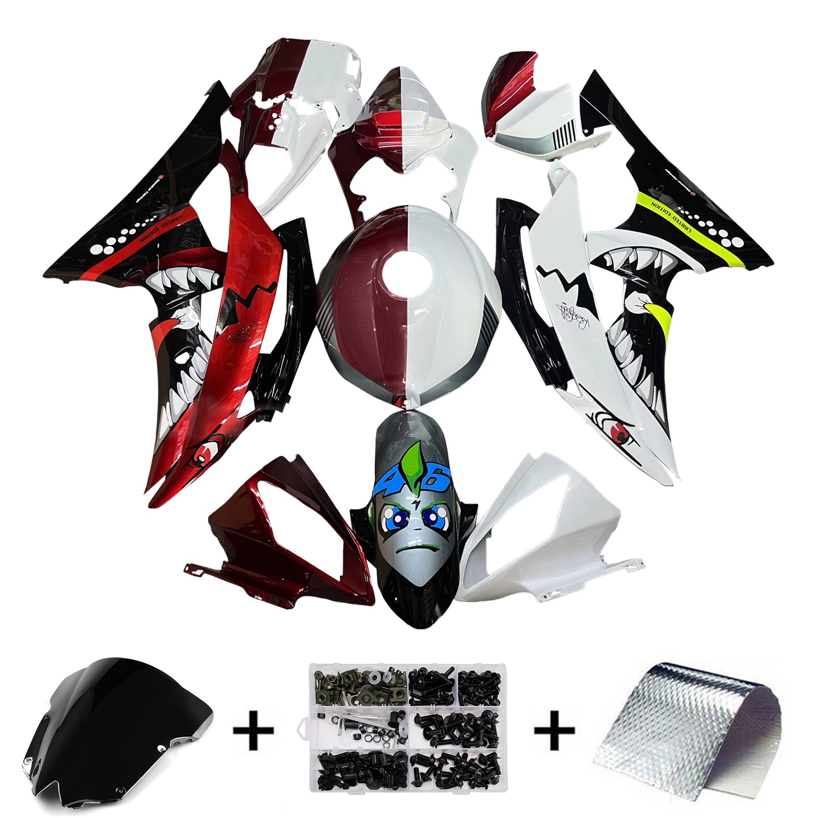 Amotopart 2008-2016 Yamaha YZF-R6 White Red Black Fairing Kit