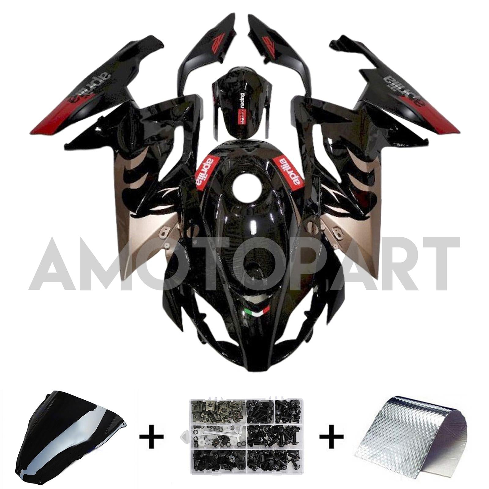 Amotopart Aprilia RS125 2006-2011 Noir brillant&Kit de carénage rouge