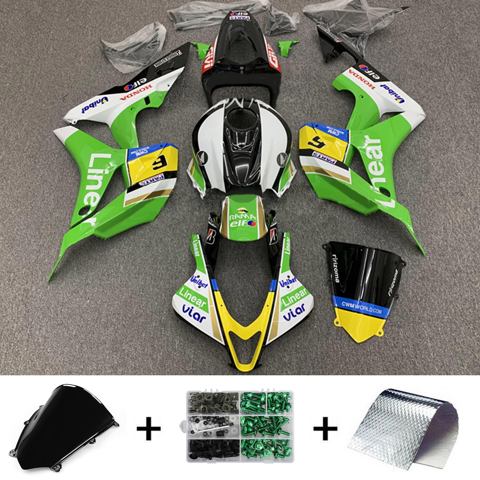 Amotopart 2007-2008 Honda CBR600RR Green Yellow White Realing Kit