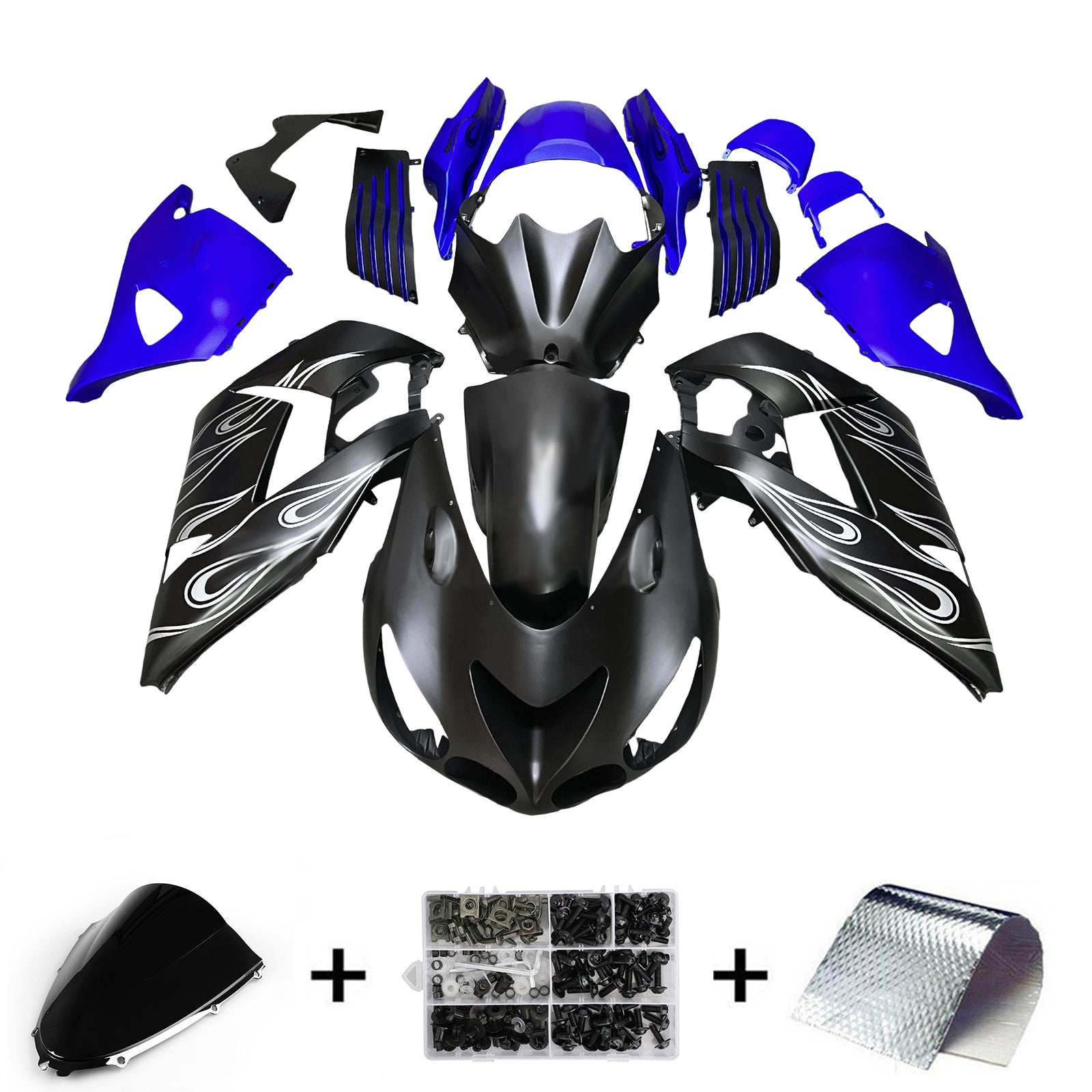 Amotopart 2006-2011 Kawasaki ZX14R ZZR1400 Black Blue Fairing Kit