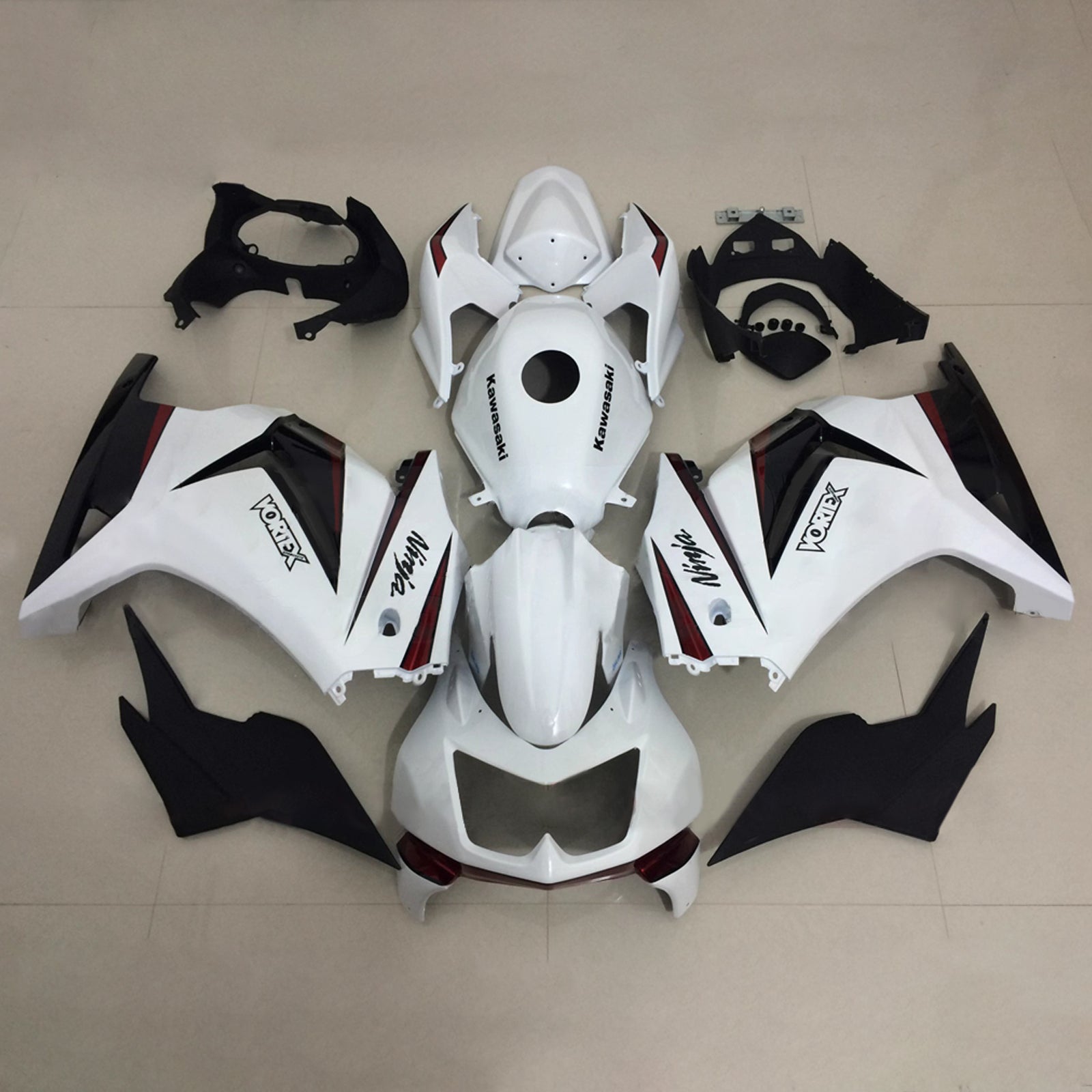 Amotopart 2008-2012 Kawasaki EX250/Ninja250R Black White Fairing Kit