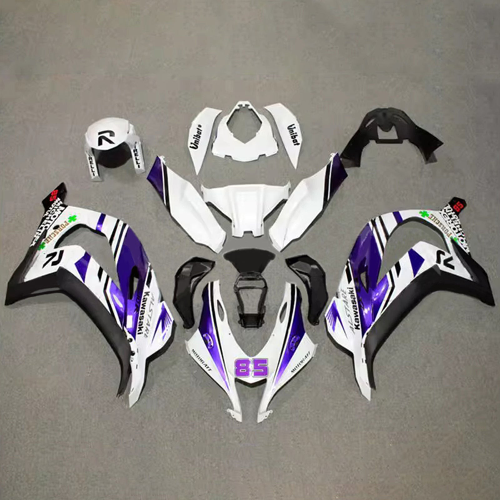 Kit de carenagem Amotopart 2016-2020 Kawasaki ZX10R roxo branco preto
