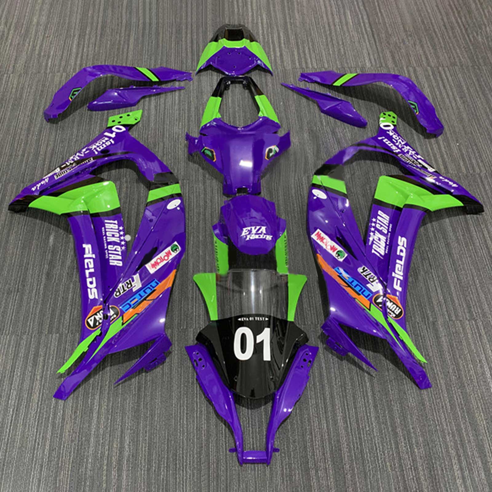 Amotopart 2011-2015 Kawasaki ZX10R Purple & Green Fairing Kit