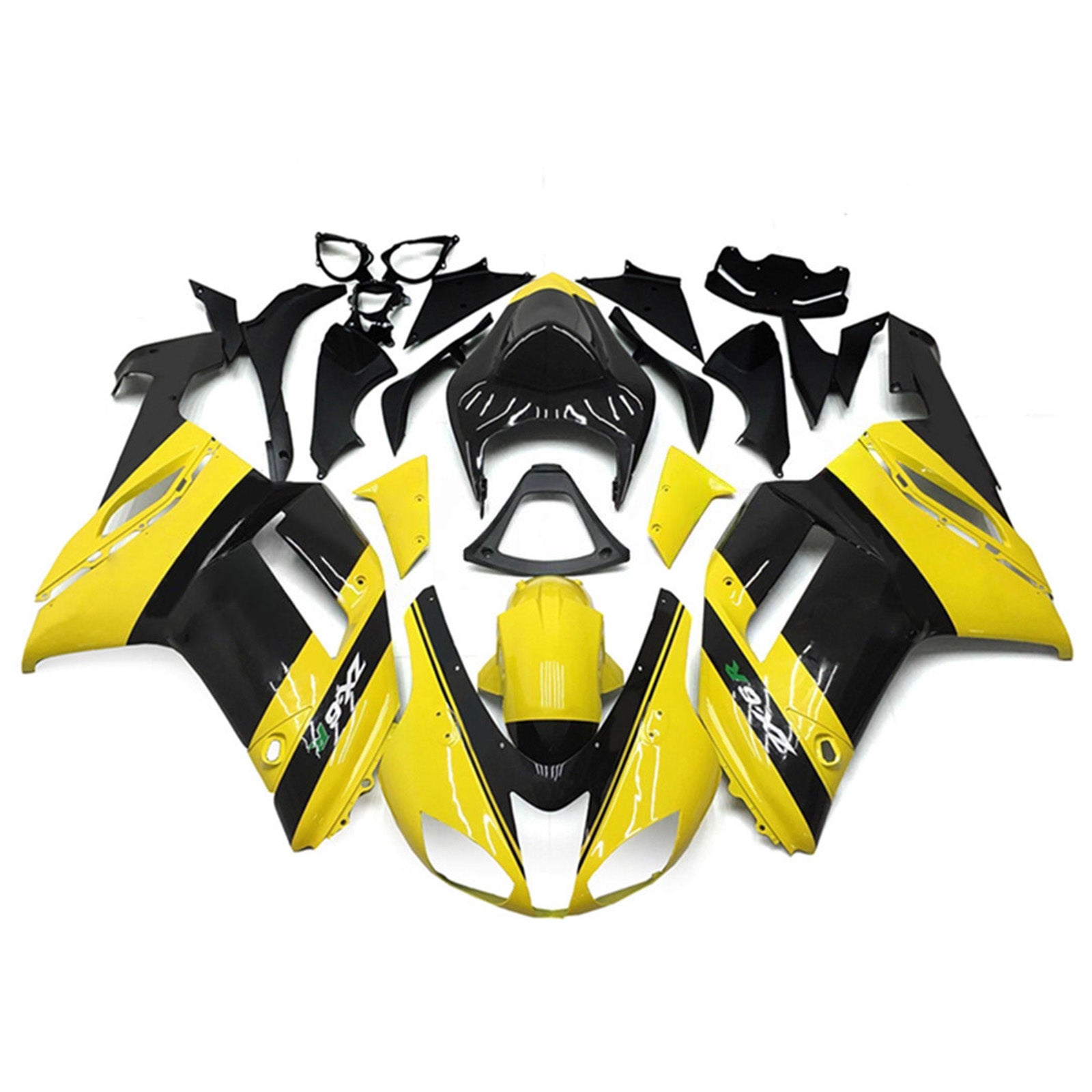 Amotopart 2007-2008 Kawasaki ZX6R 636 Glossy Yellow Black Fairing Kit