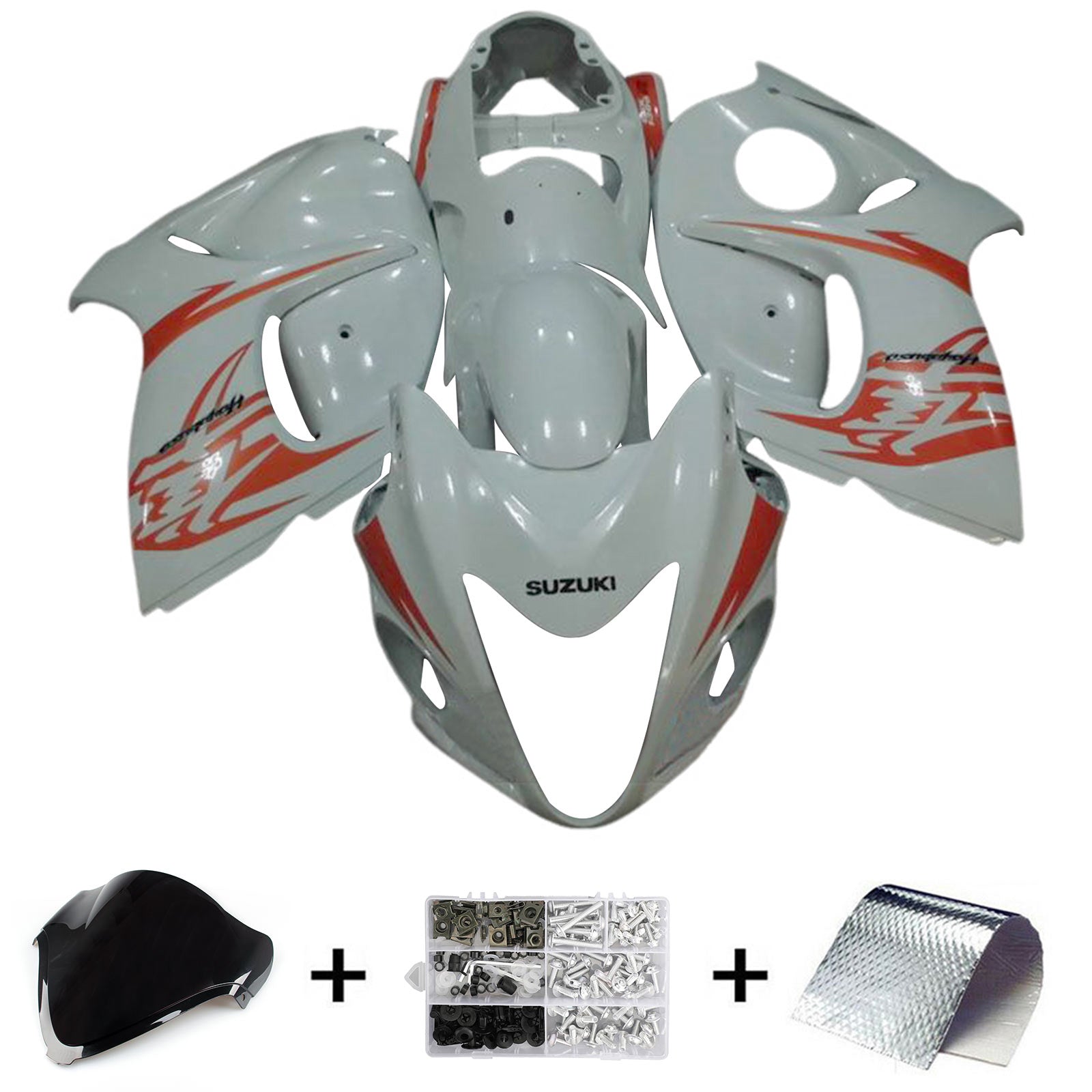 Amotopart 2008-2020 GSX1300R Hayabusa Suzuki White & Orange Fairing Kit