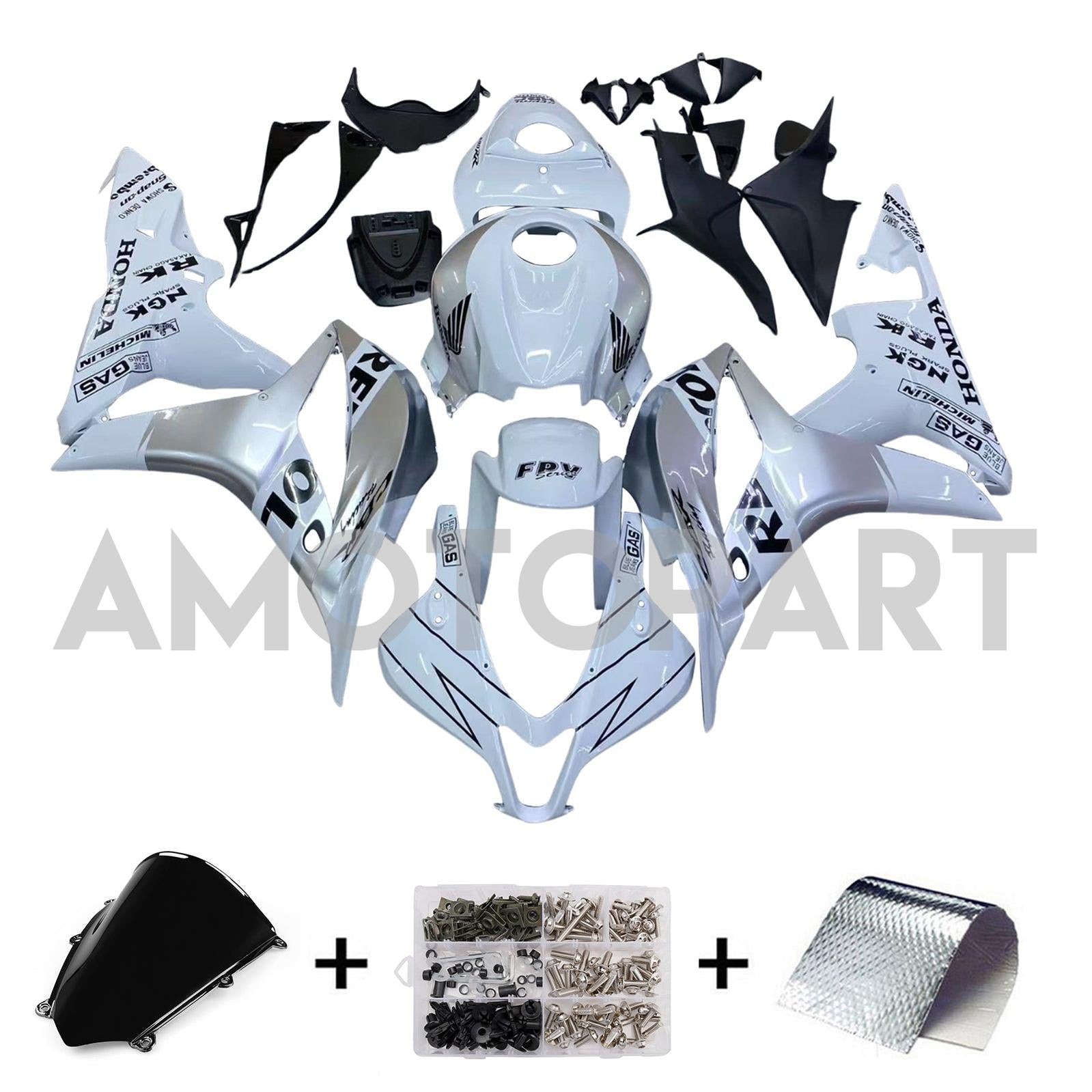 Amotopart 2007-2008 Honda CBR600RR White Silver Fairing Kit