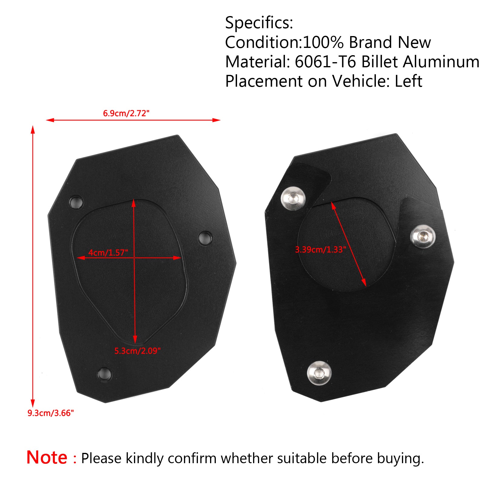 17-18 BMW G310GS CNC Kickstand Side Plate Stand Extension Pad Black