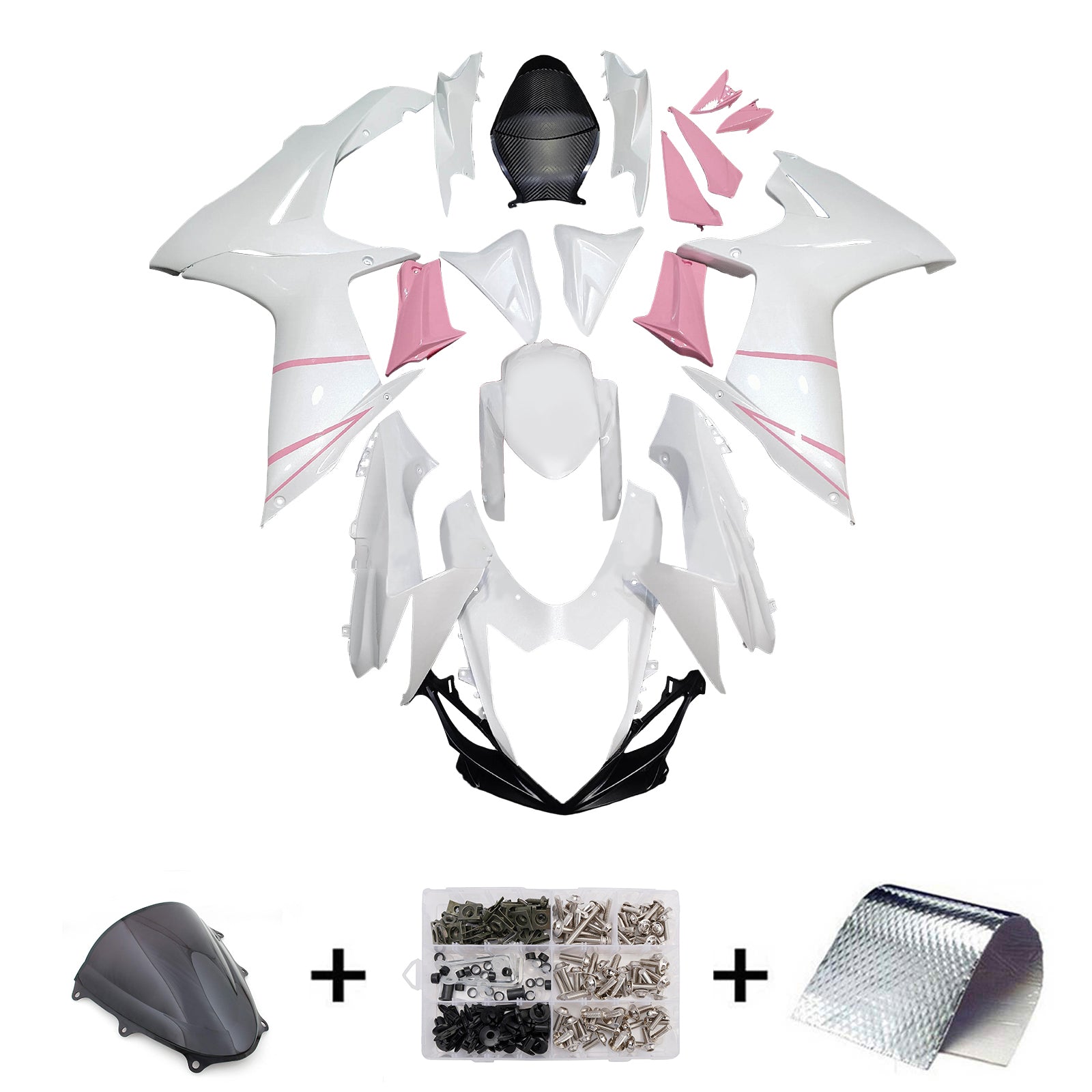 Amotopart 2011-2025 Suzuki GSXR 600/750 Pink White Fairing Kit