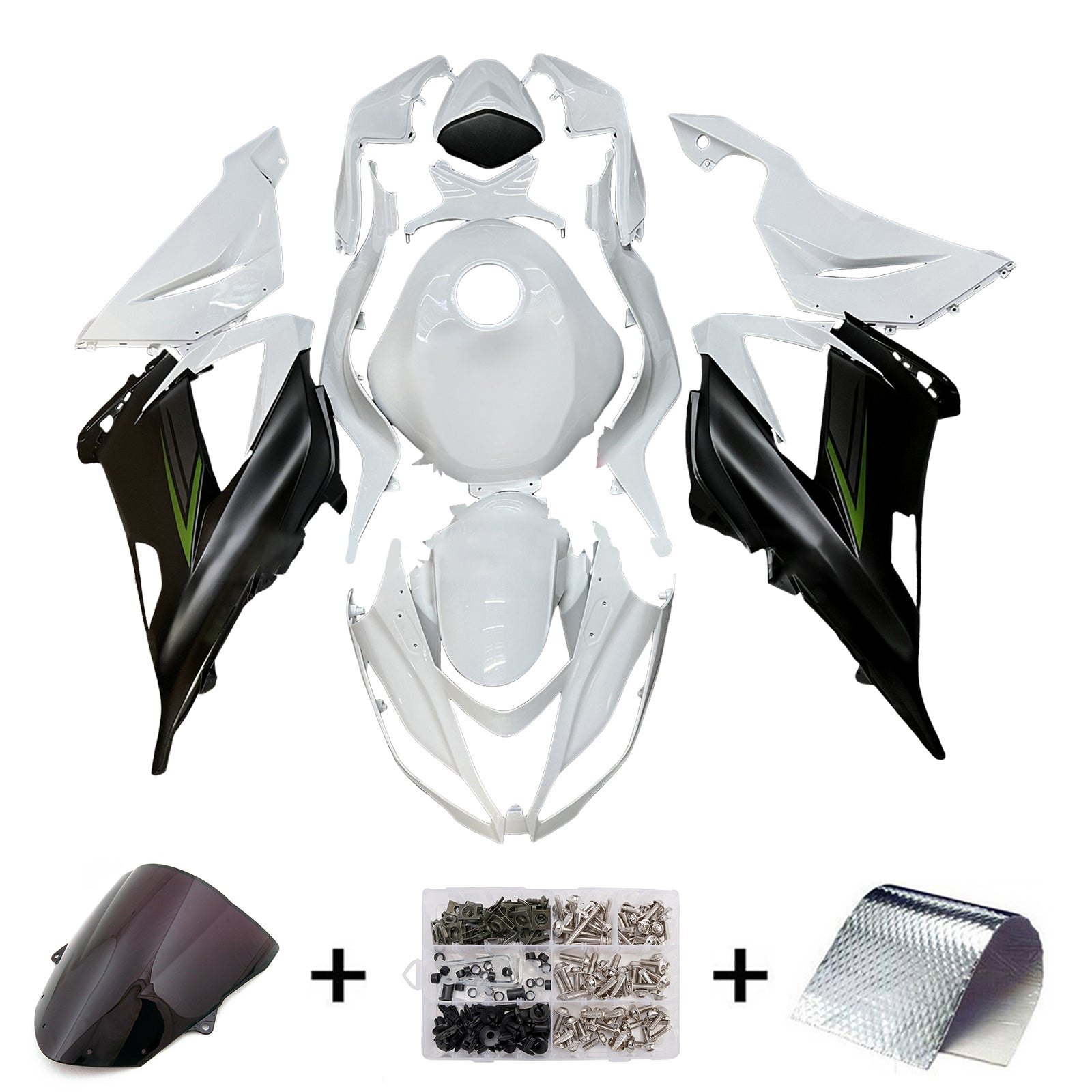 Amotopart 2013-2018 Kawasaki ZX6R 636 White Black Fairing Kit