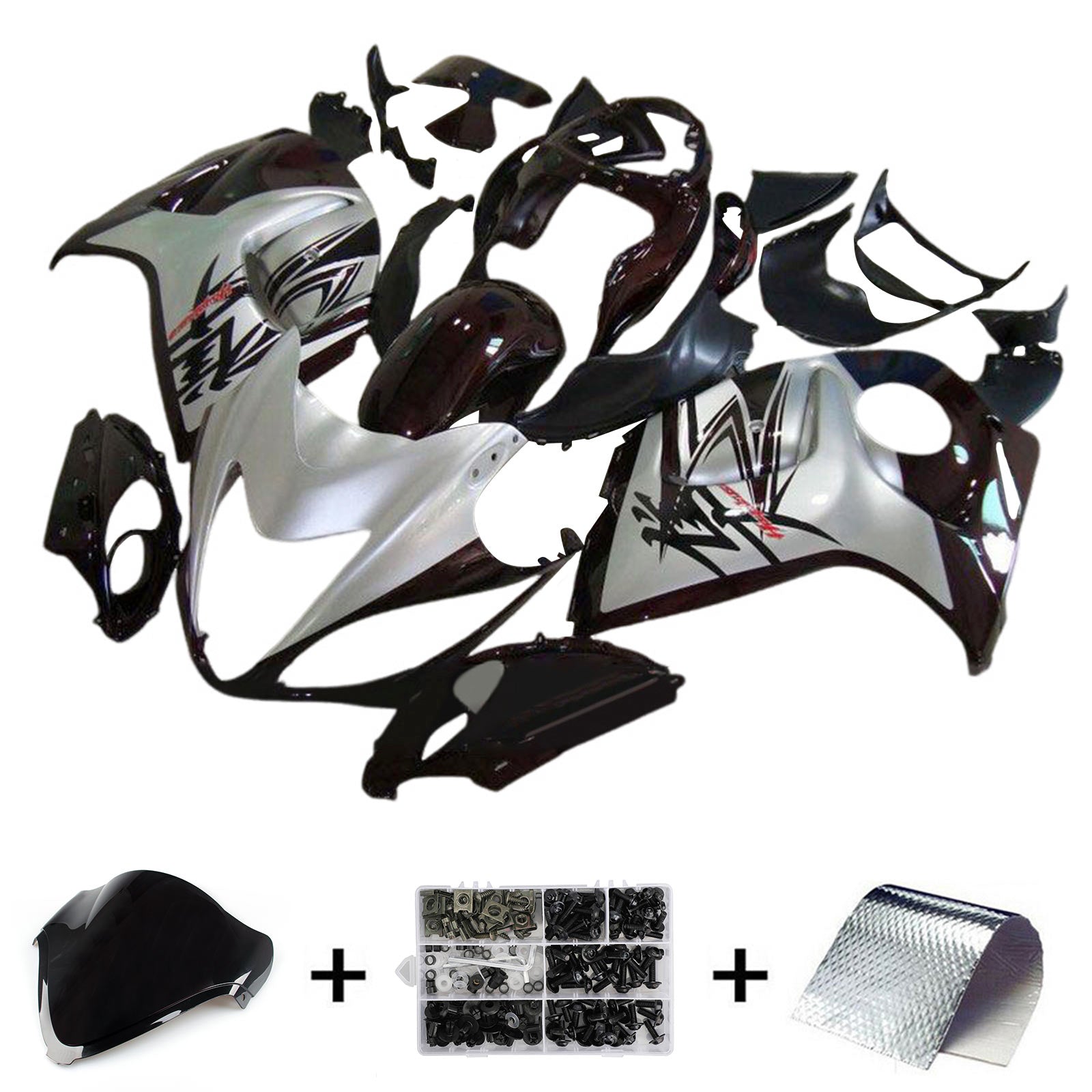 Amotopart 2008-2020 GSX1300R Hayabusa Suzuki Silver & Black Fairing Kit