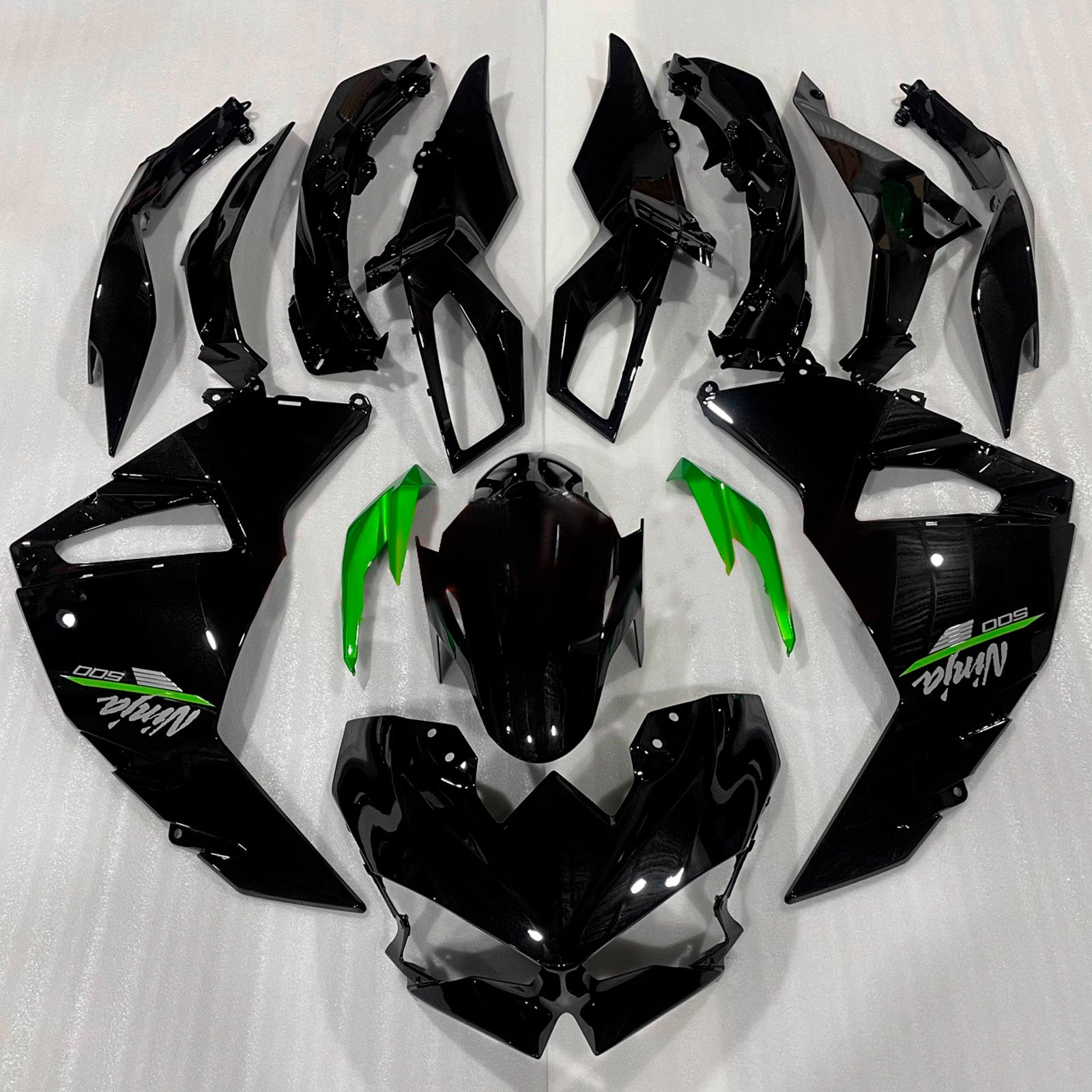 Amotopart 2024-2025 Kawasaki Ninja 500 Black and Green Fairing Kit