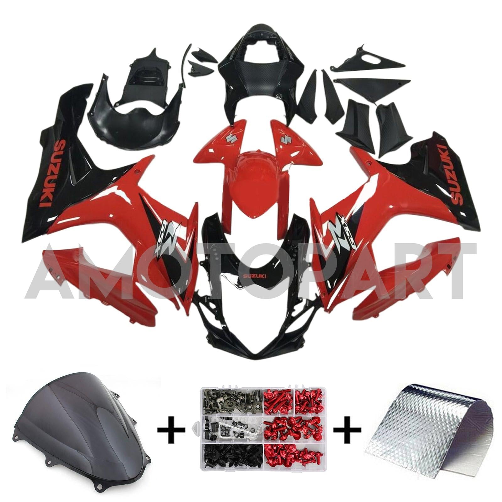 Amotopart 2011-2025 K11 GSXR 600/750 Suzuki Red&Black Style3 Fairing Kit