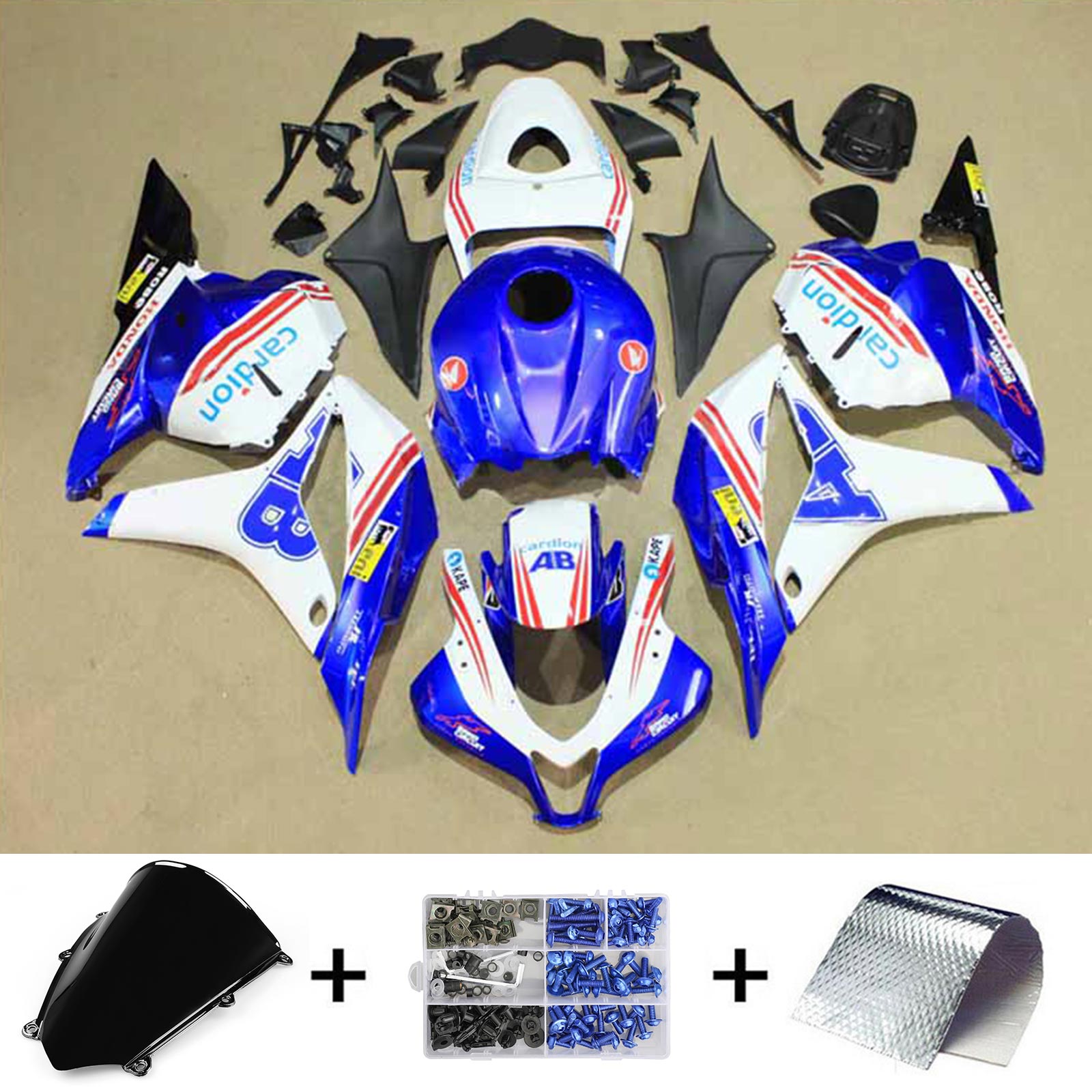 Amotopart 2009-2012 Honda CBR600rr Kit de carénage noir blanc bleu