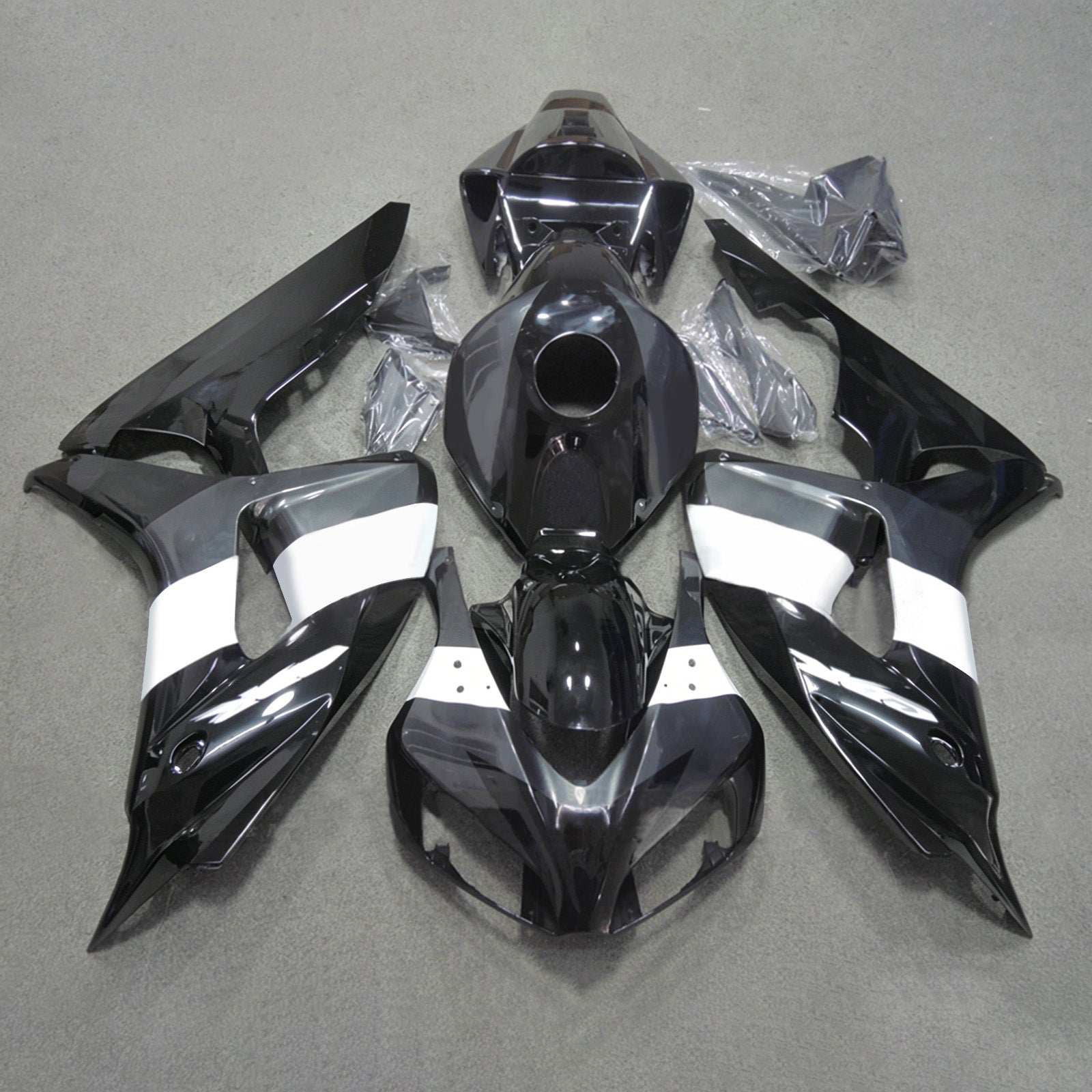 Kit de carenagem Amotopart 2006-2007 Honda CBR1000RR preto e branco