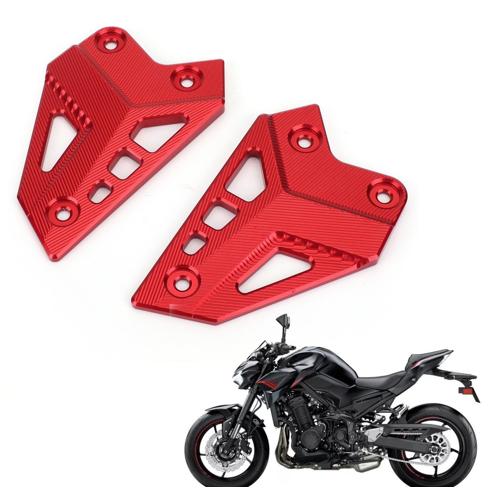 17-21 Kawasaki Z900 Footpeg Footrost Heel Plates Guard Protector Set Red