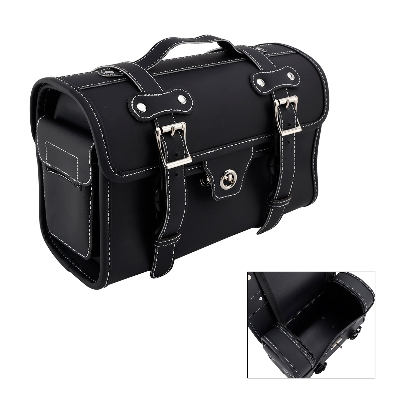 Motorbike Black Tail Bag Pu Side Saddlebag Pannier Luggage Pouch Storage
