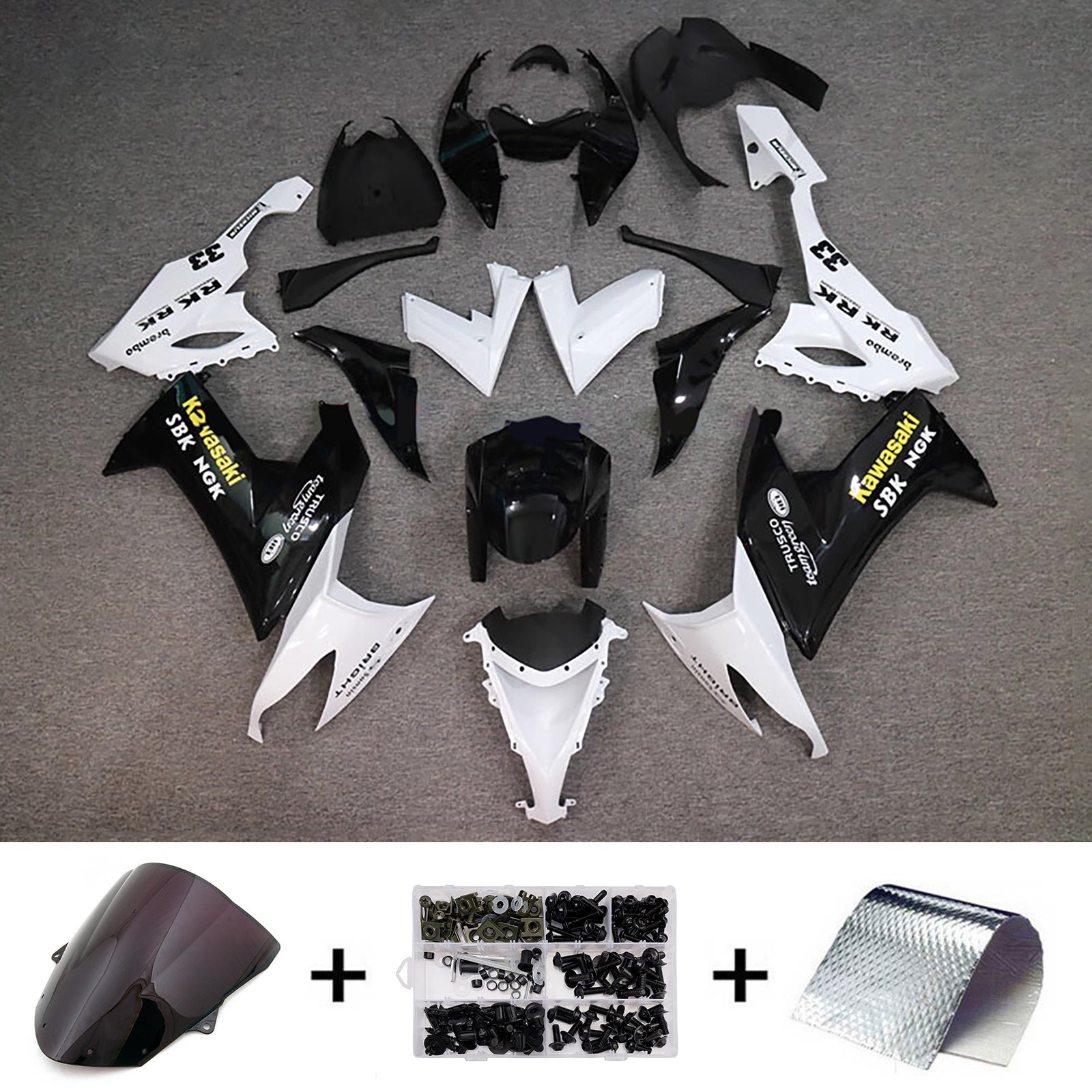 Amotopart 2008-2010 Kawasaki ZX10R Black & White Fairing Kit