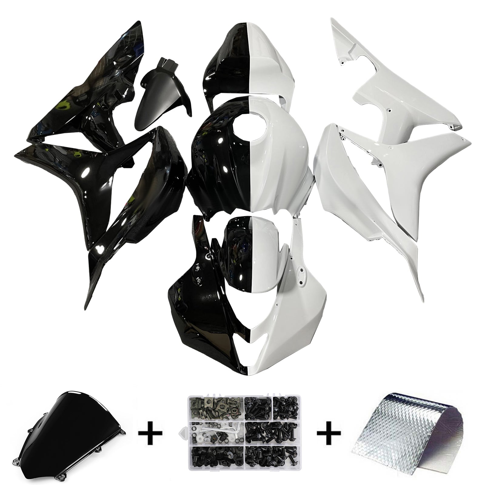 Amotopart 2007-2008 Honda CBR600RR Glossy Black White Fairing Kit