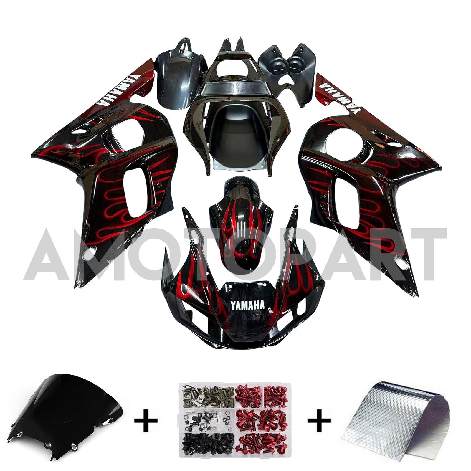Amotopart 1998-2002 Yamaha YZF 600 R6 Black Red Fairing Kit