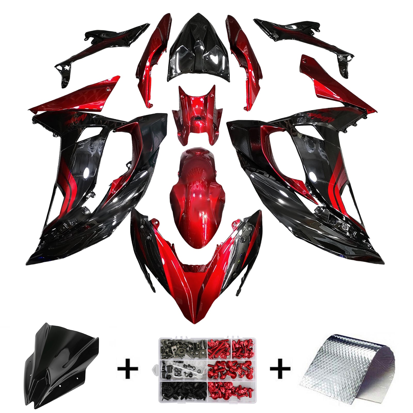 Amotopart 2017-2019 Kawasaki Ninja 650R ER6F Black Red Fairing Kit