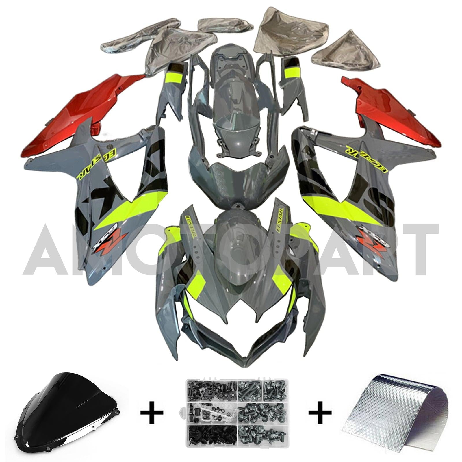 Amotopart 2008-2010 Suzuki GSXR 600/750 K8 Gris&Kit de carénage rouge
