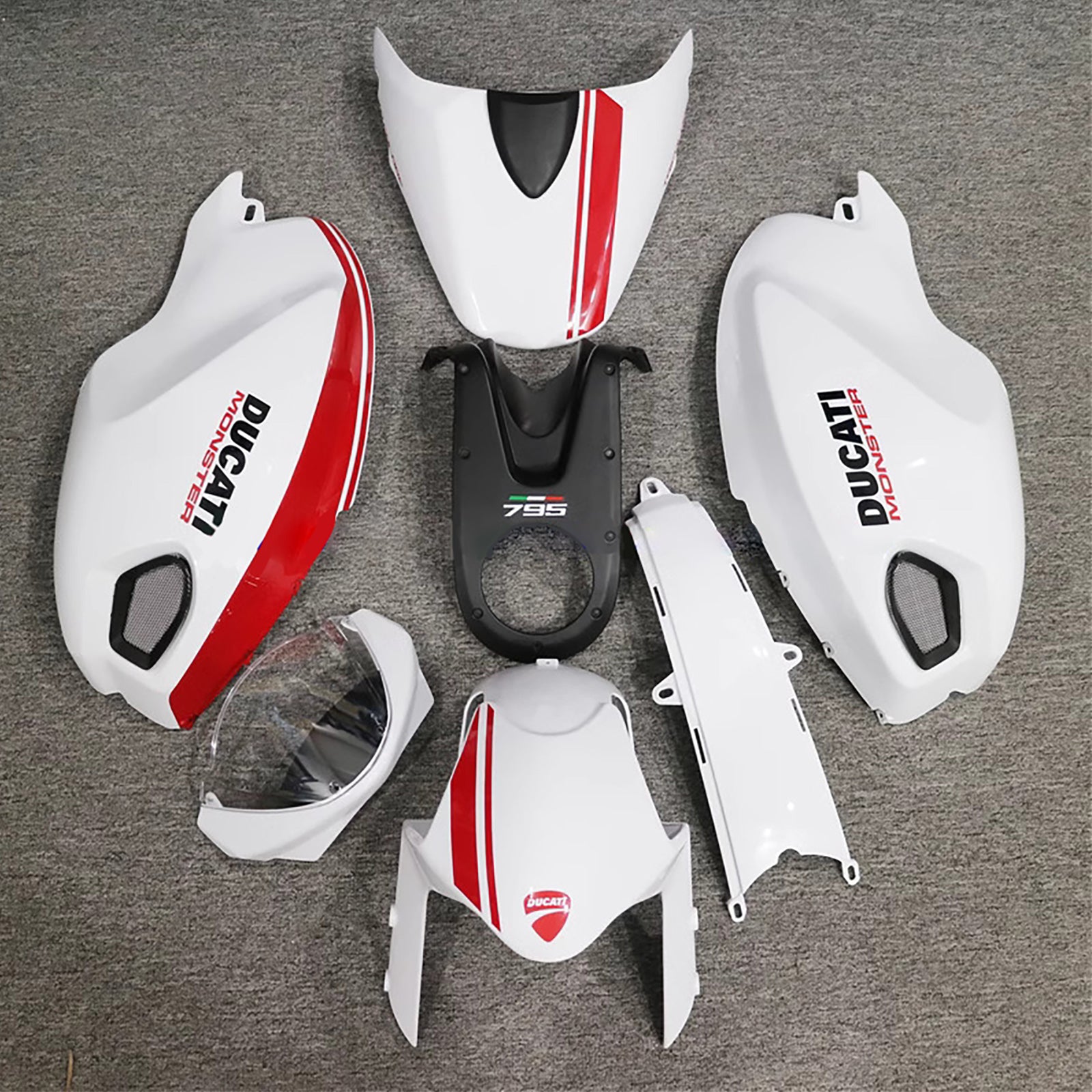 Amotopart Alle jaren Ducati Monster 696/796/1100 S Evo White Red Fairing Kit
