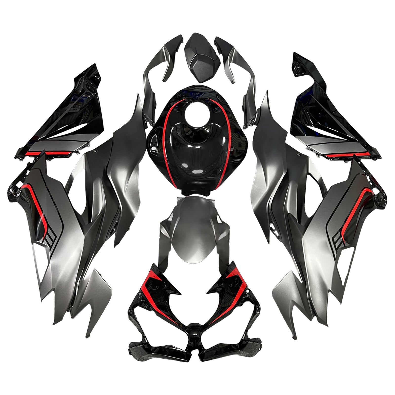 Amotopart 2019-2023 Kawasaki ZX6R Black Red Gray Fairing Kit
