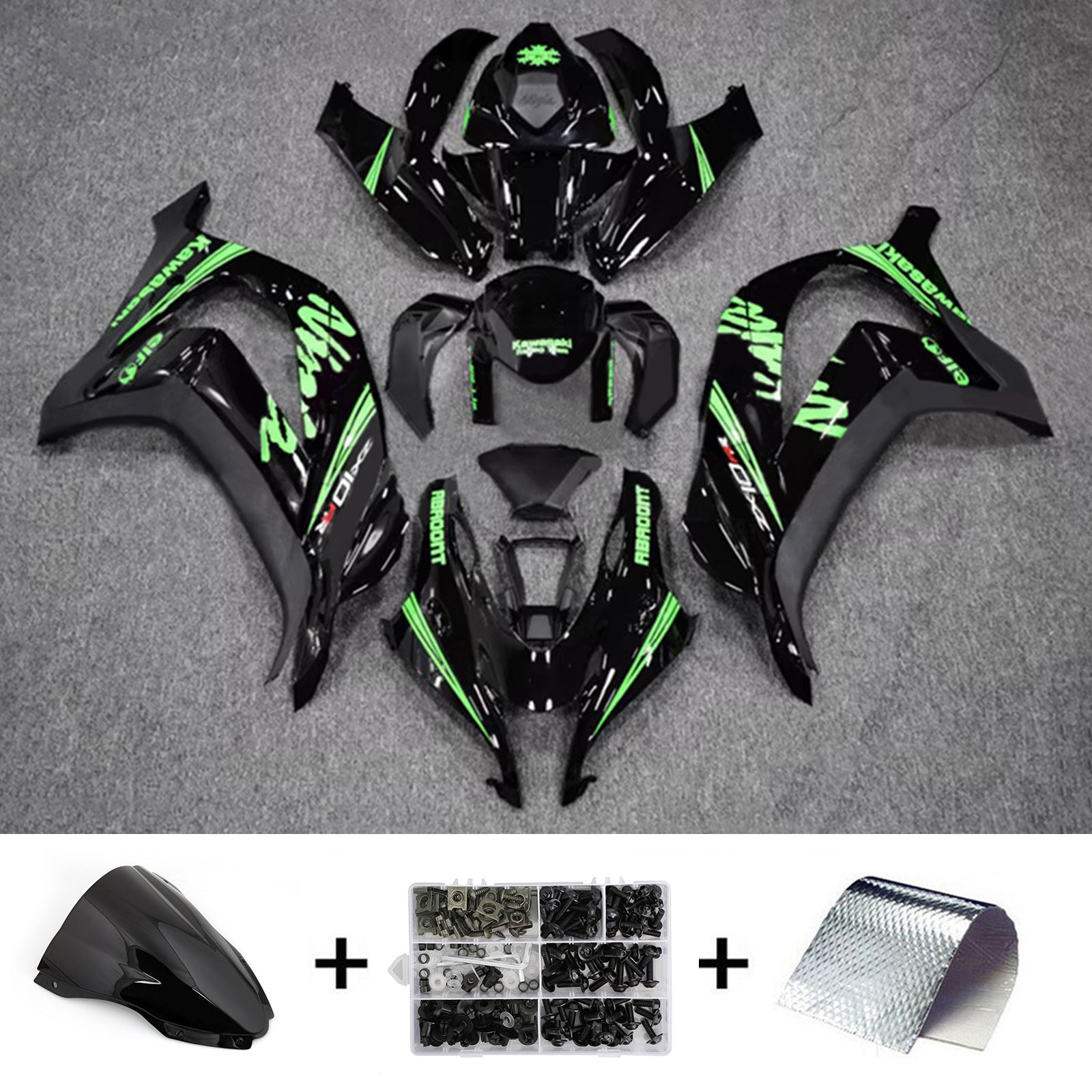 Amotopart 2016-2020 Kawasaki ZX10R Black Green Fairing Kit