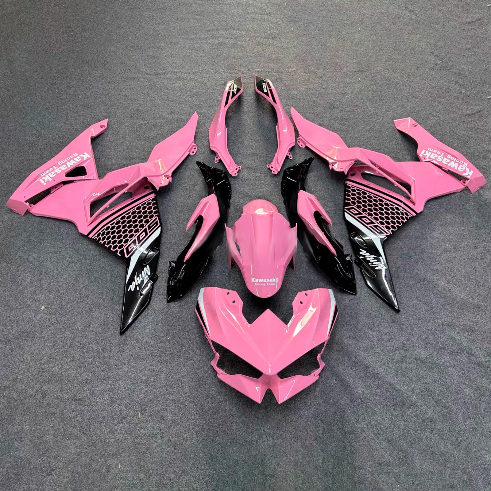 Amotopart 2024-2025 Kawasaki Ninja 500 Pink Black Fairing Kit