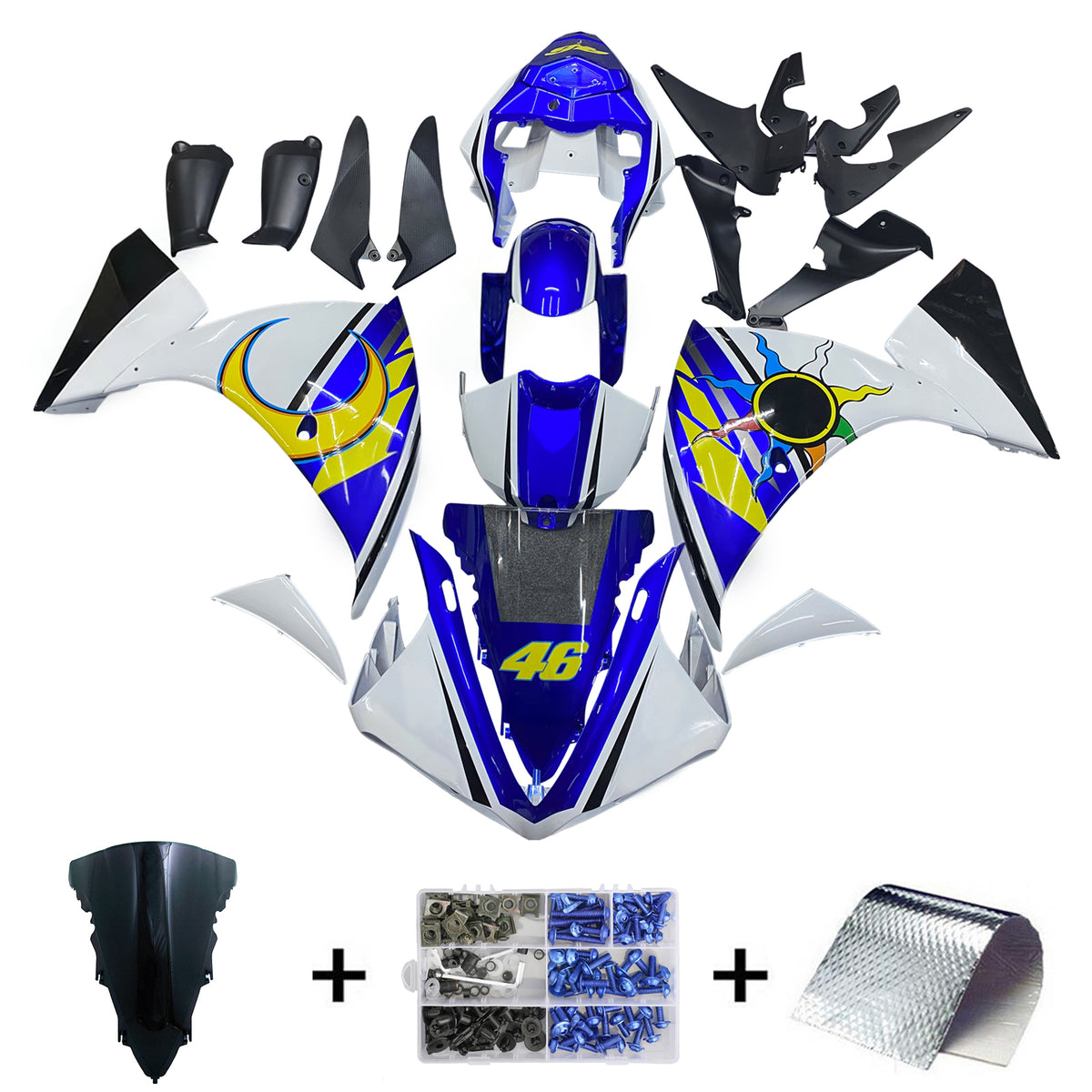 Amotopart 2009-2011 Yamaha YZF-R1 Sort Blå Hvid Grå Fairing Kit
