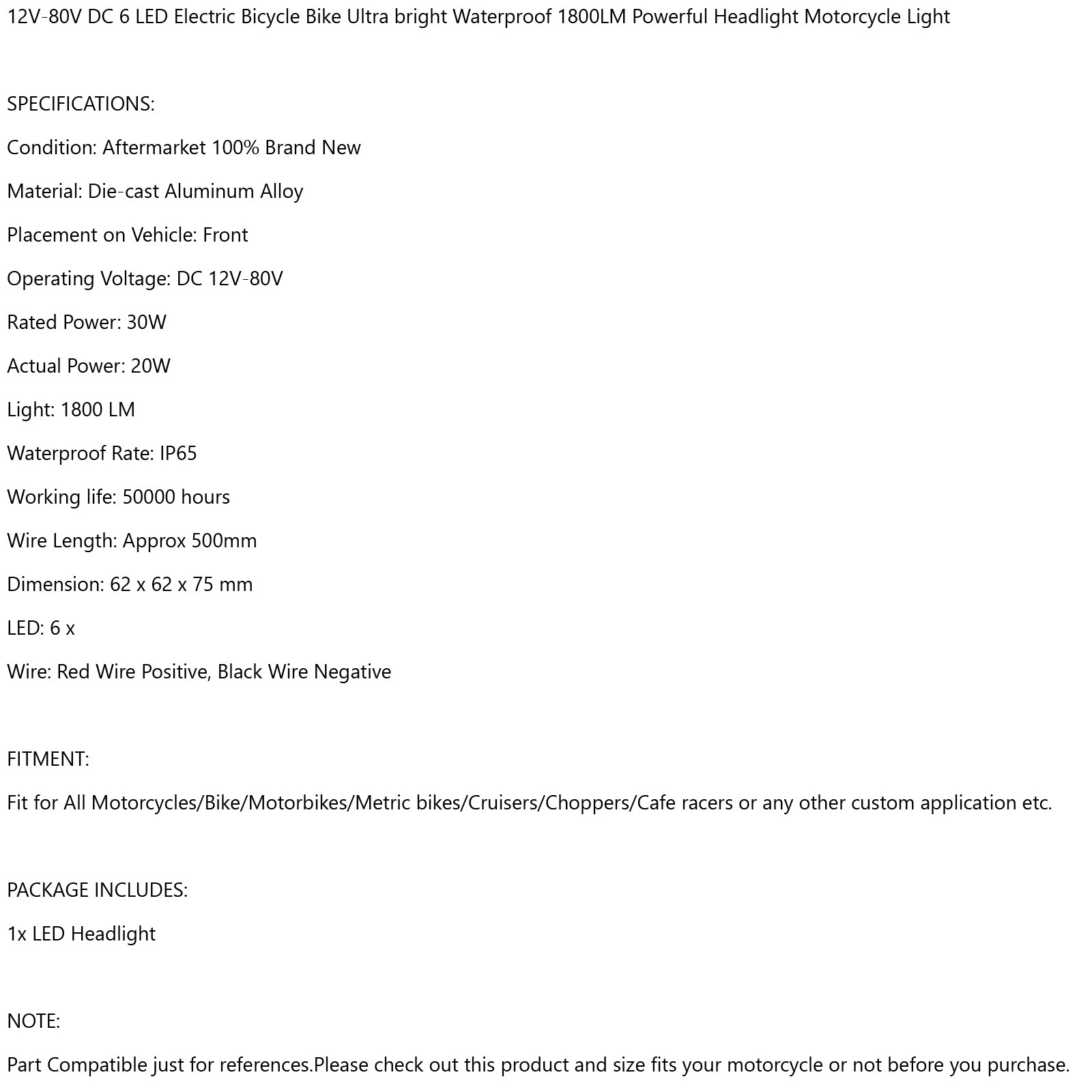 6X Electric LED Bicycle Motorcycle Light Bike Front Lamp Waterproof Headlight